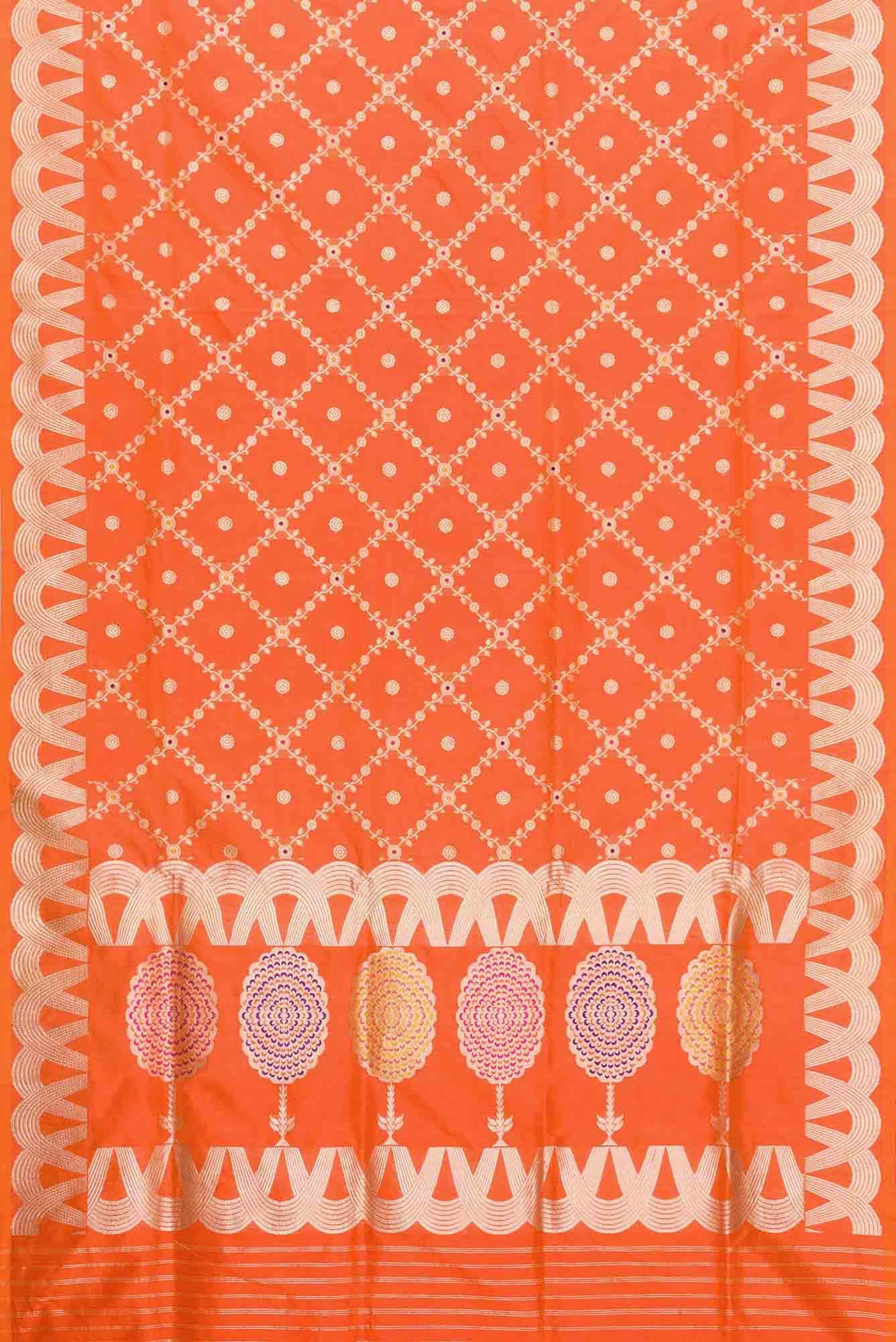 Orange Dual Tone Banarasi Silk Saree - Image 4