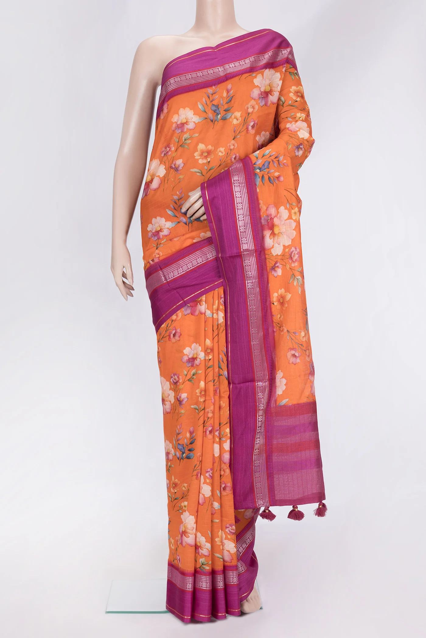 Orange Chanderi Silk Cotton Saree