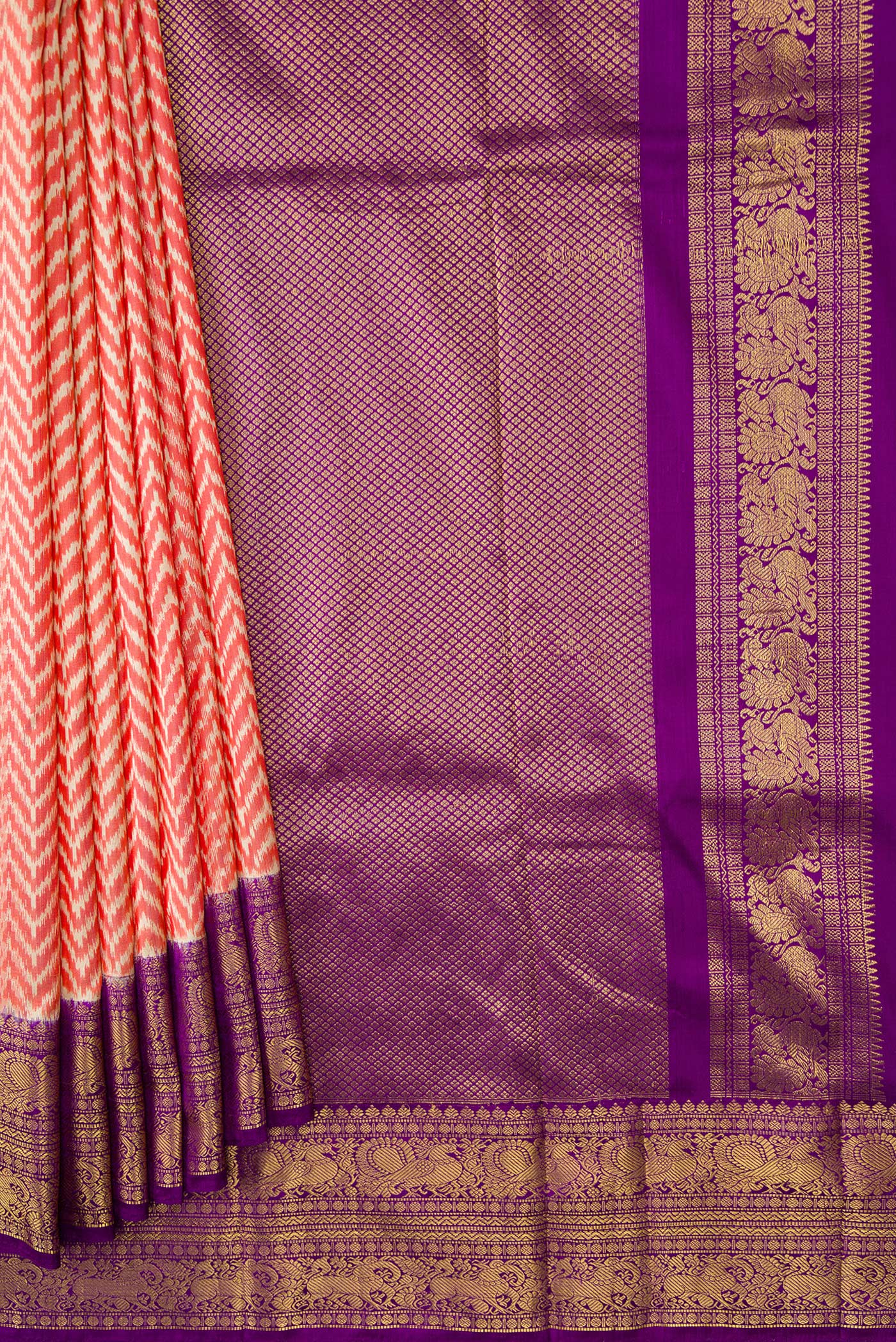 Coral Double Ikat Saree - Image 4