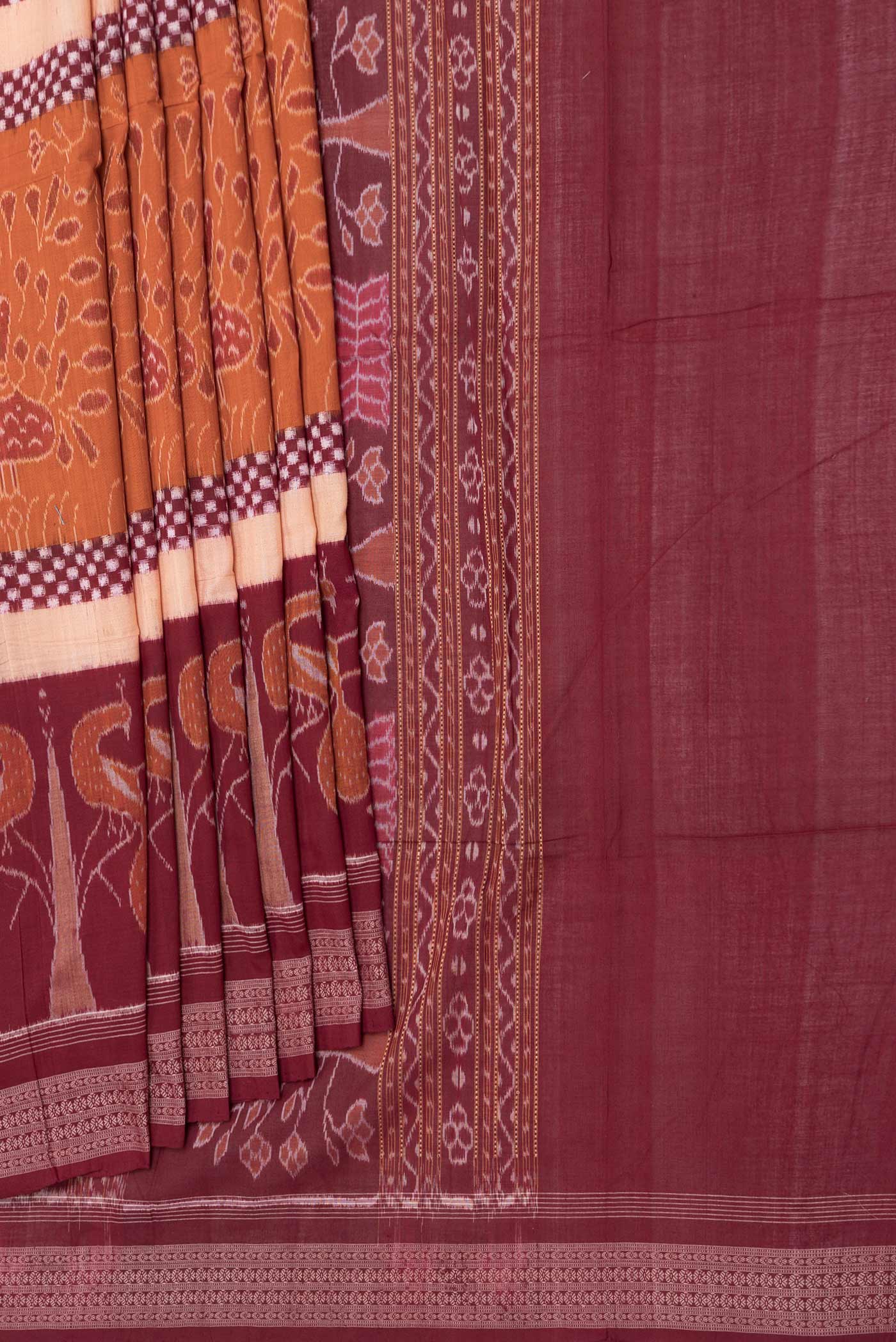Orange Dual Tone Double Ikat Saree - Image 4