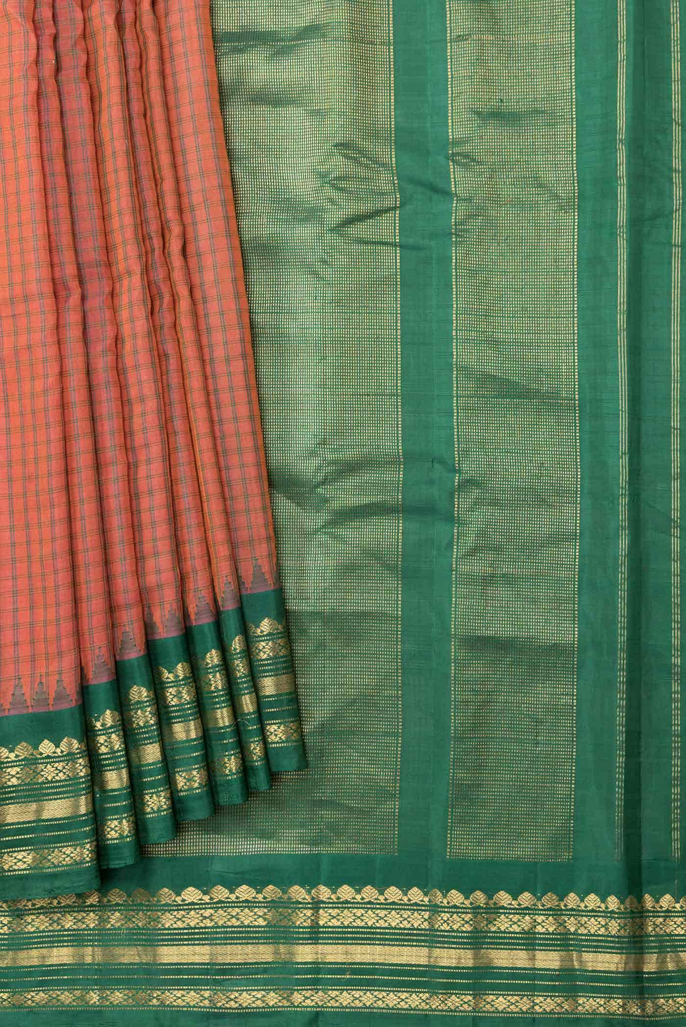 Orange Dual Tone Gadwal cotton Saree - Image 2