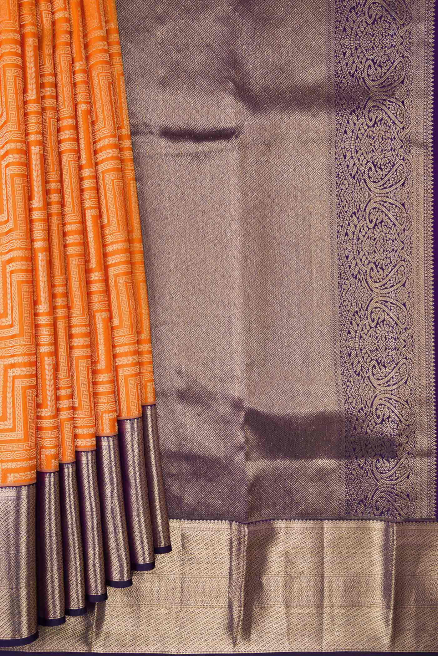 Orange Kanchipuram Silk Saree - Image 4