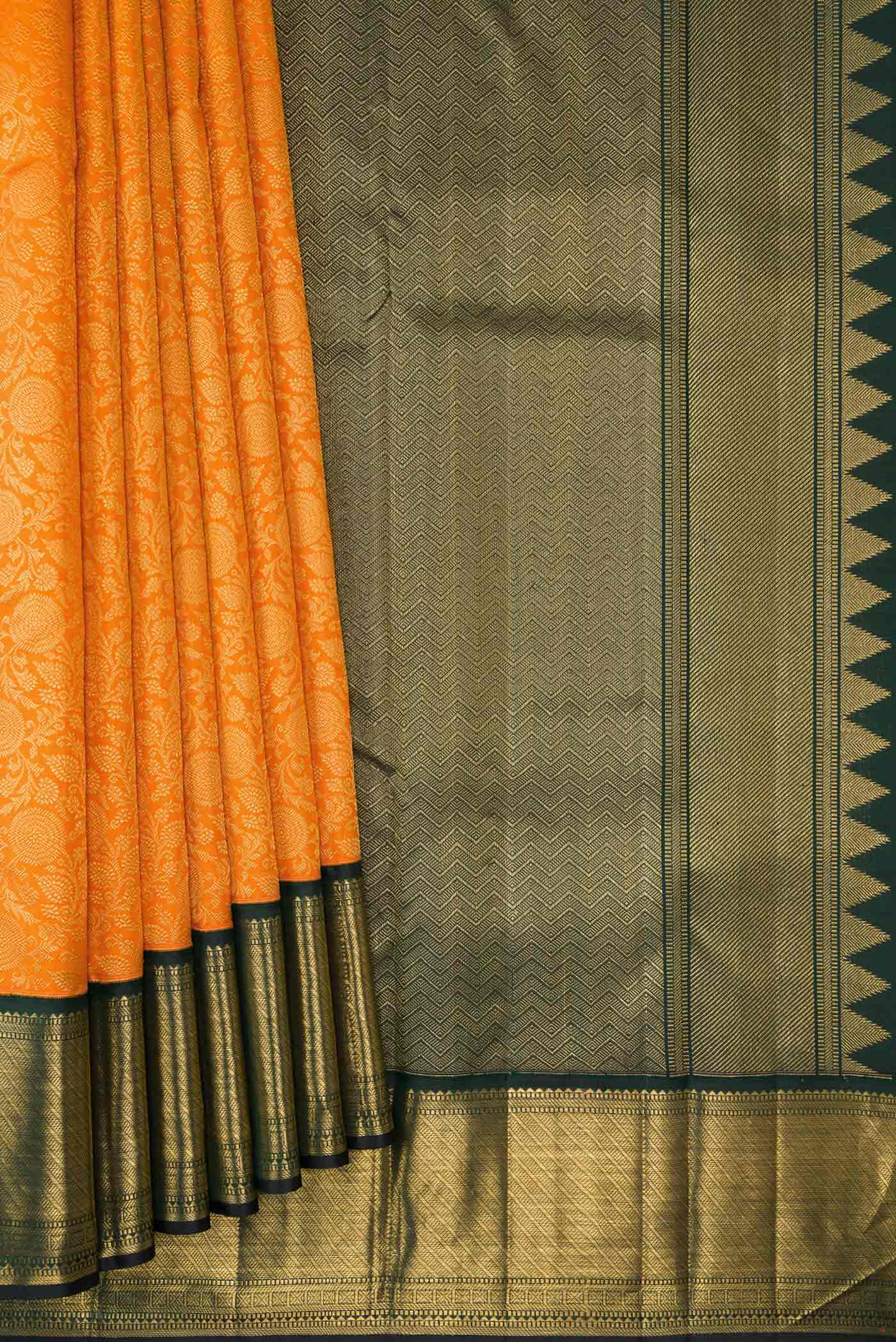 Orange Kanchipuram Silk Saree - Image 4