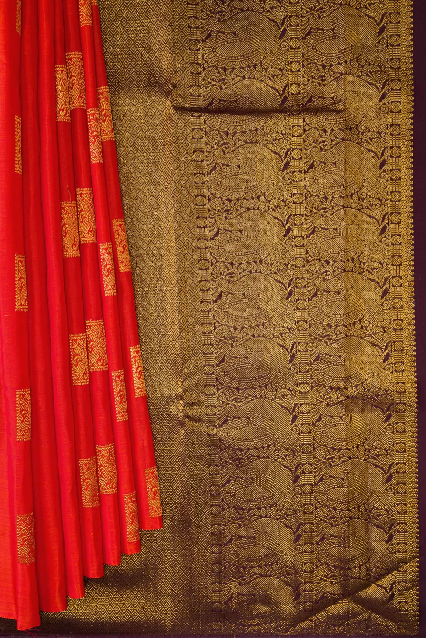 Orange Kanchipuram Silk Saree - Image 3