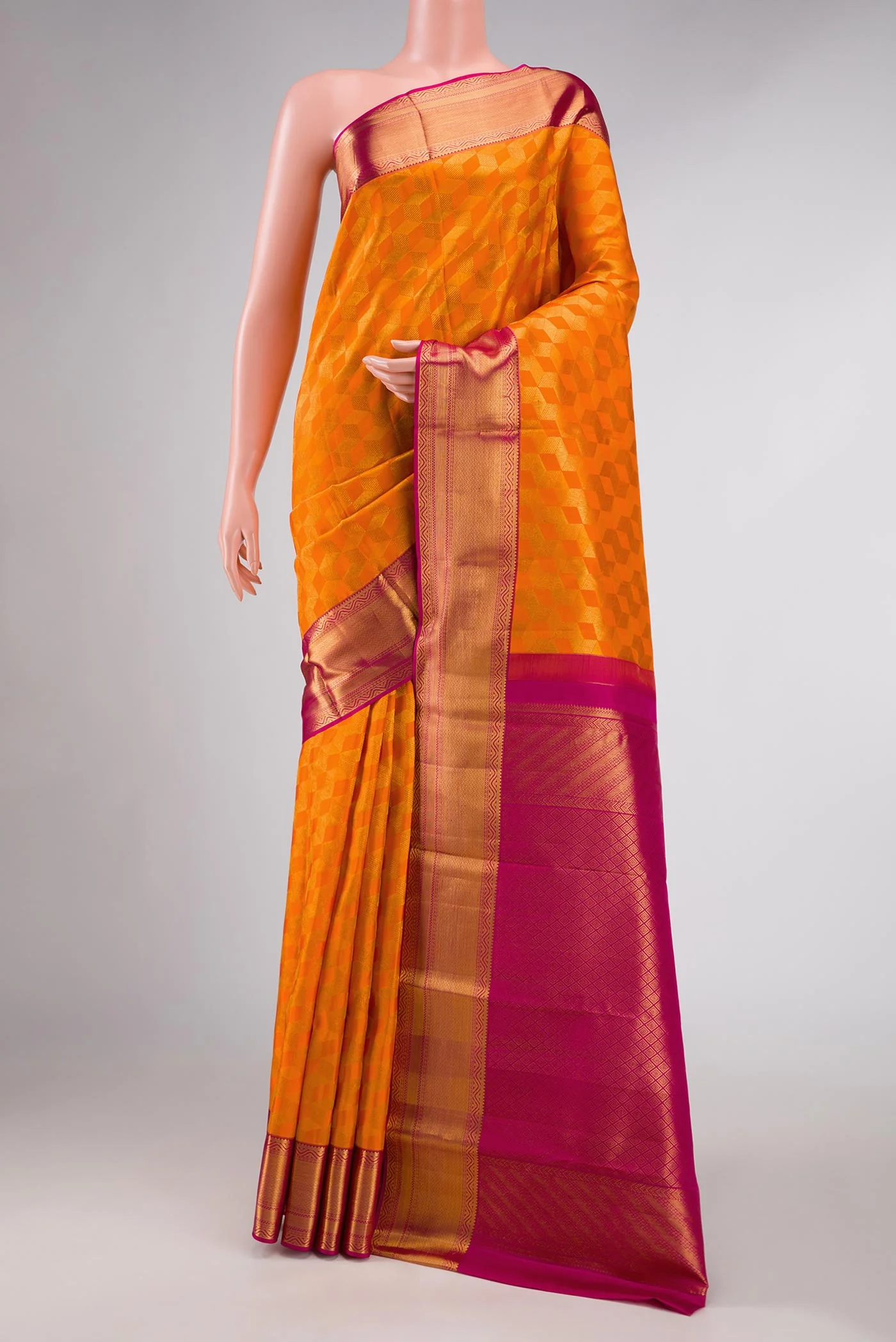 Orange Dual Tone Kanchipuram Silk Saree