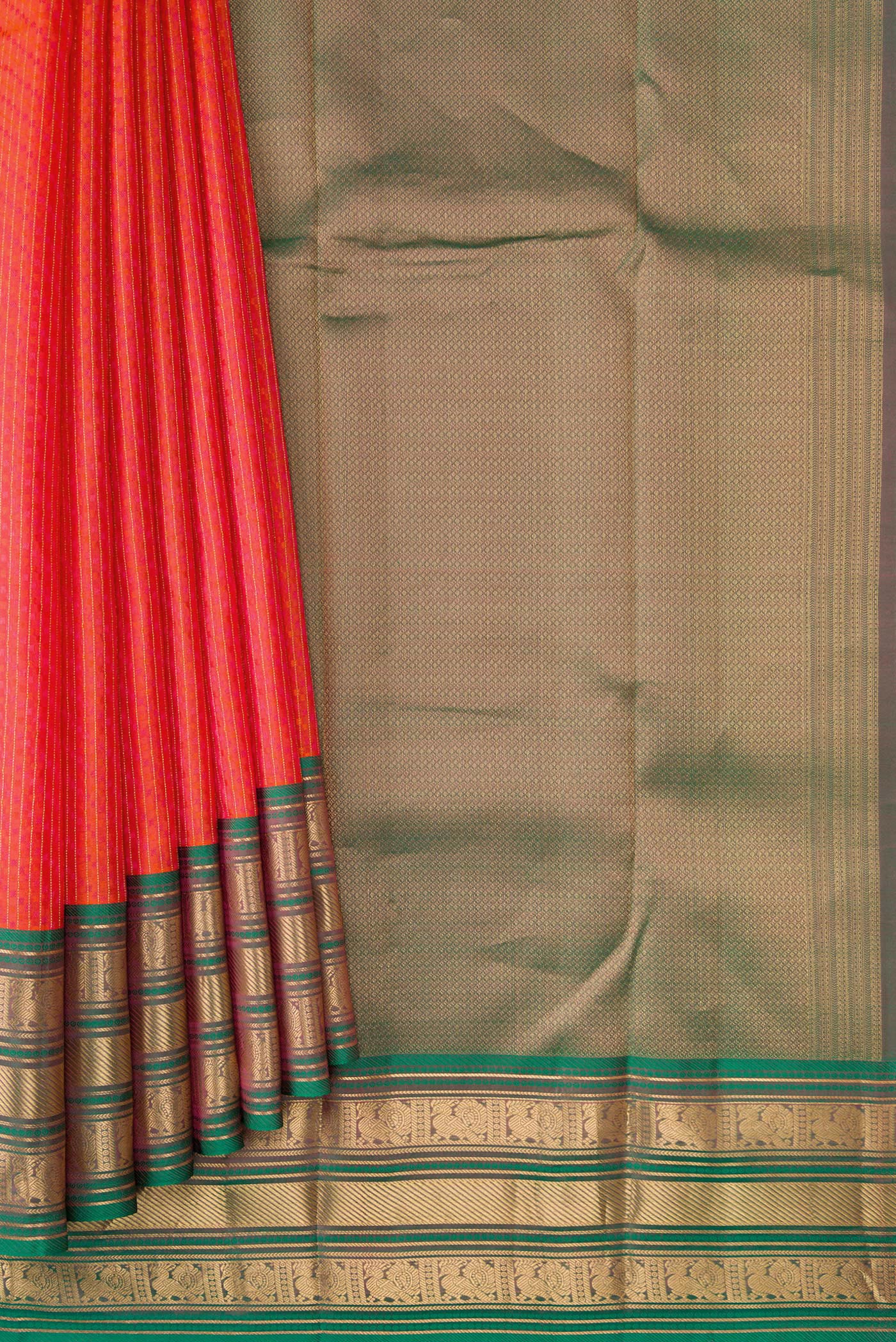 Orange Kanchipuram Silk Saree - Image 4