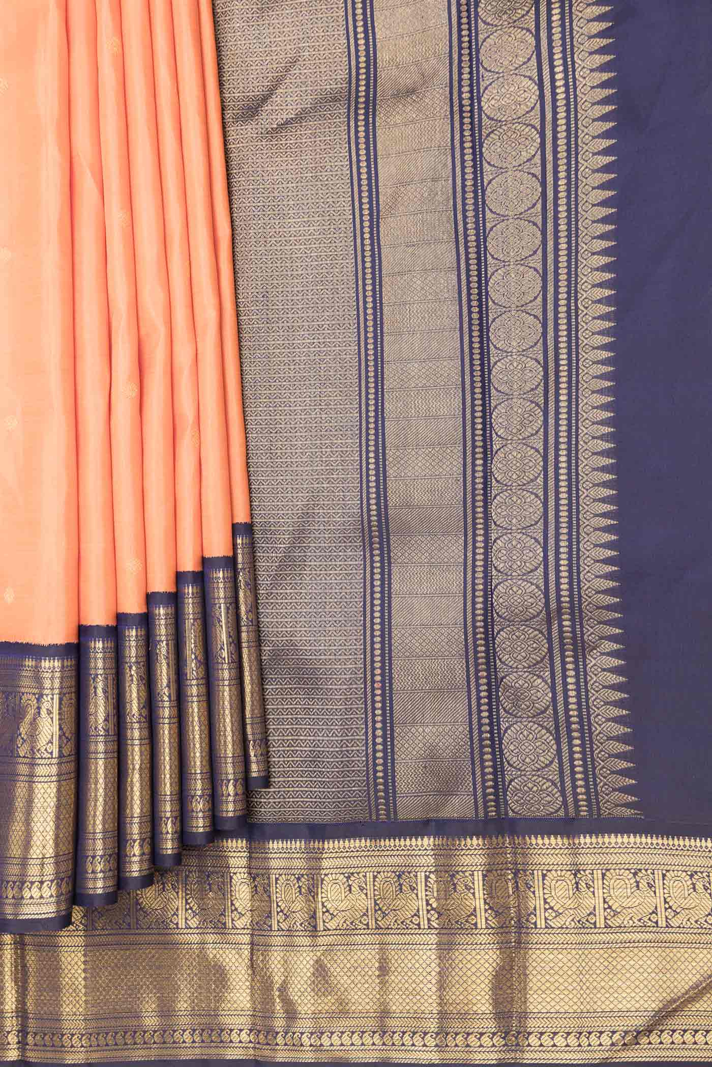 Orange Dual Tone Kanjivaram Silk Saree - Image 4