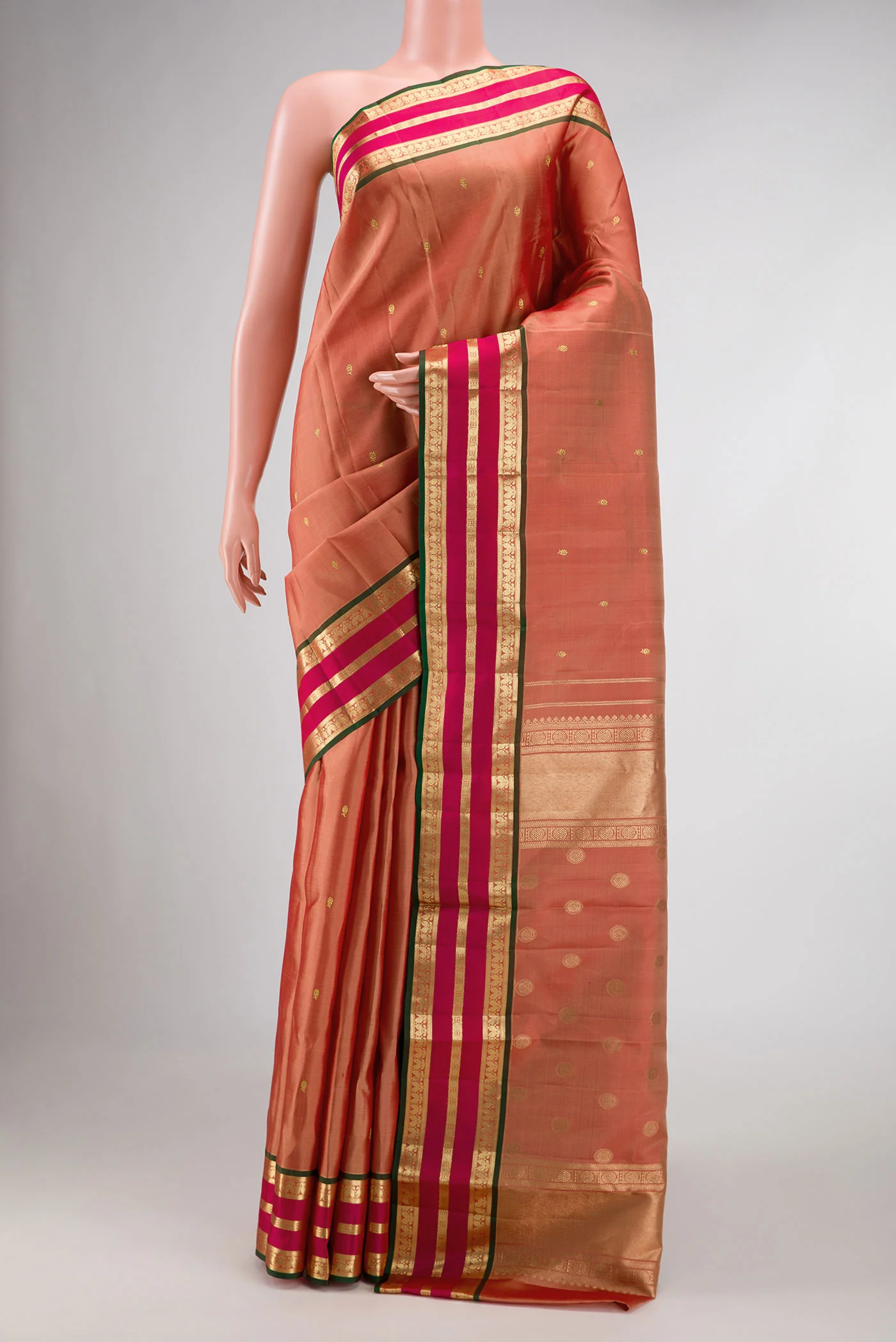 Coral Kanchipuram Silk Saree - Image 2