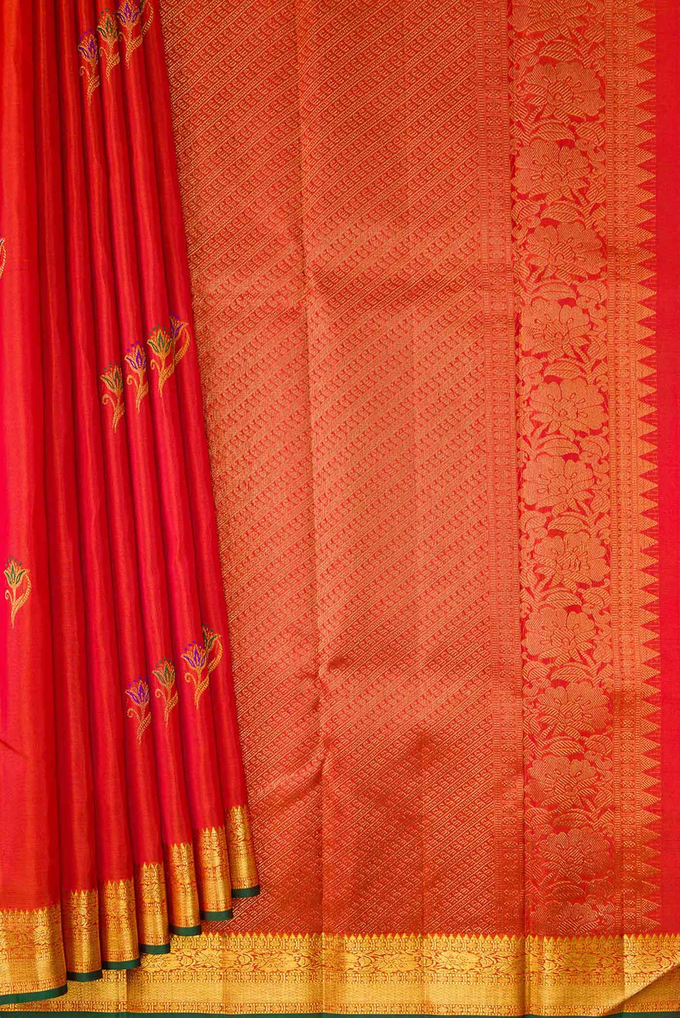 Orange Kanchipuram Silk Saree - Image 4