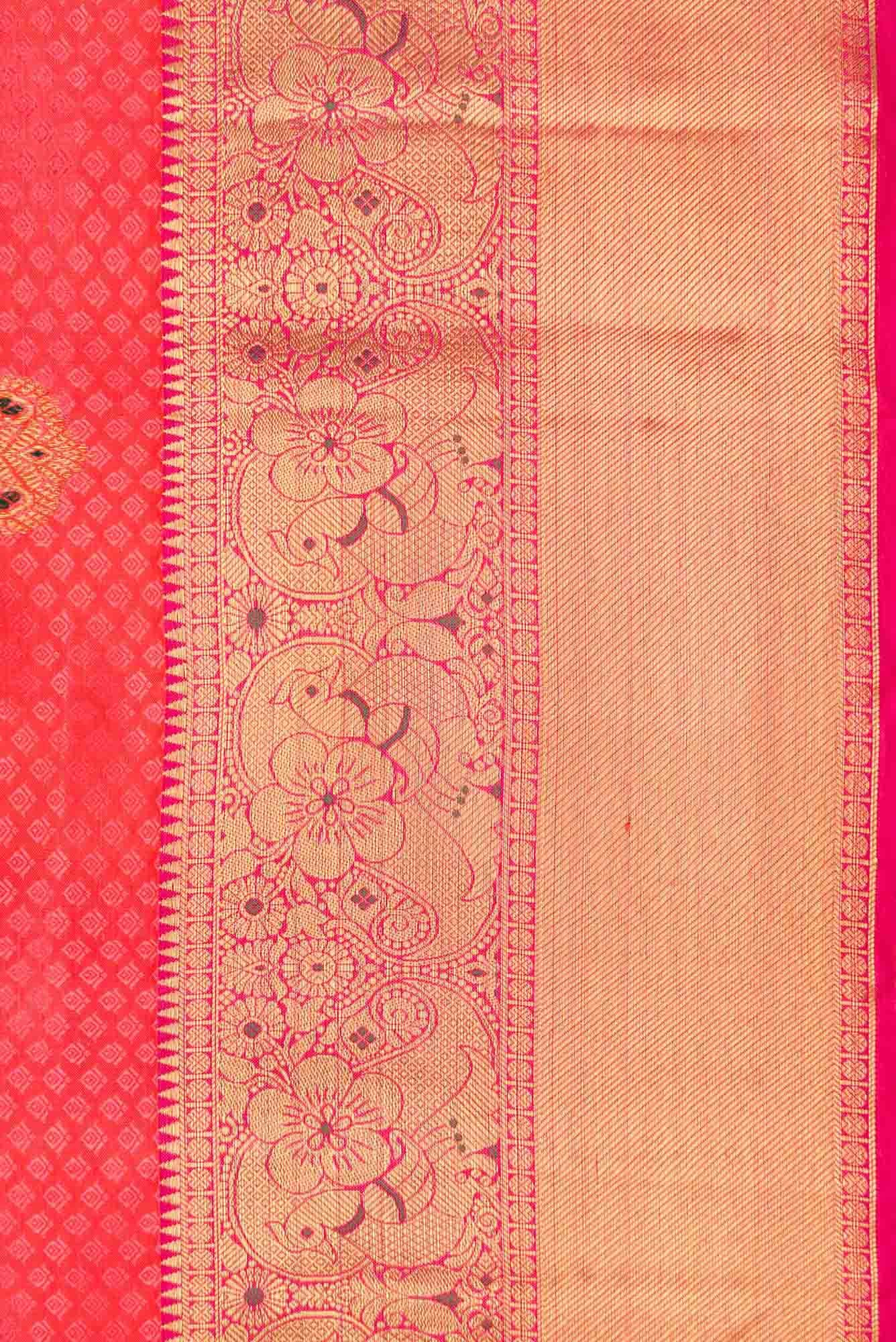 Pure Silk Pure Zari Coral Dual Tone Kanchipuram Saree - Image 5