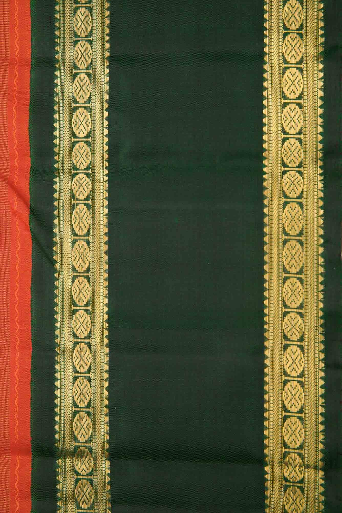 Pure Silk Pure Zari Orange Dual Tone Kanchipuram Saree - Image 6