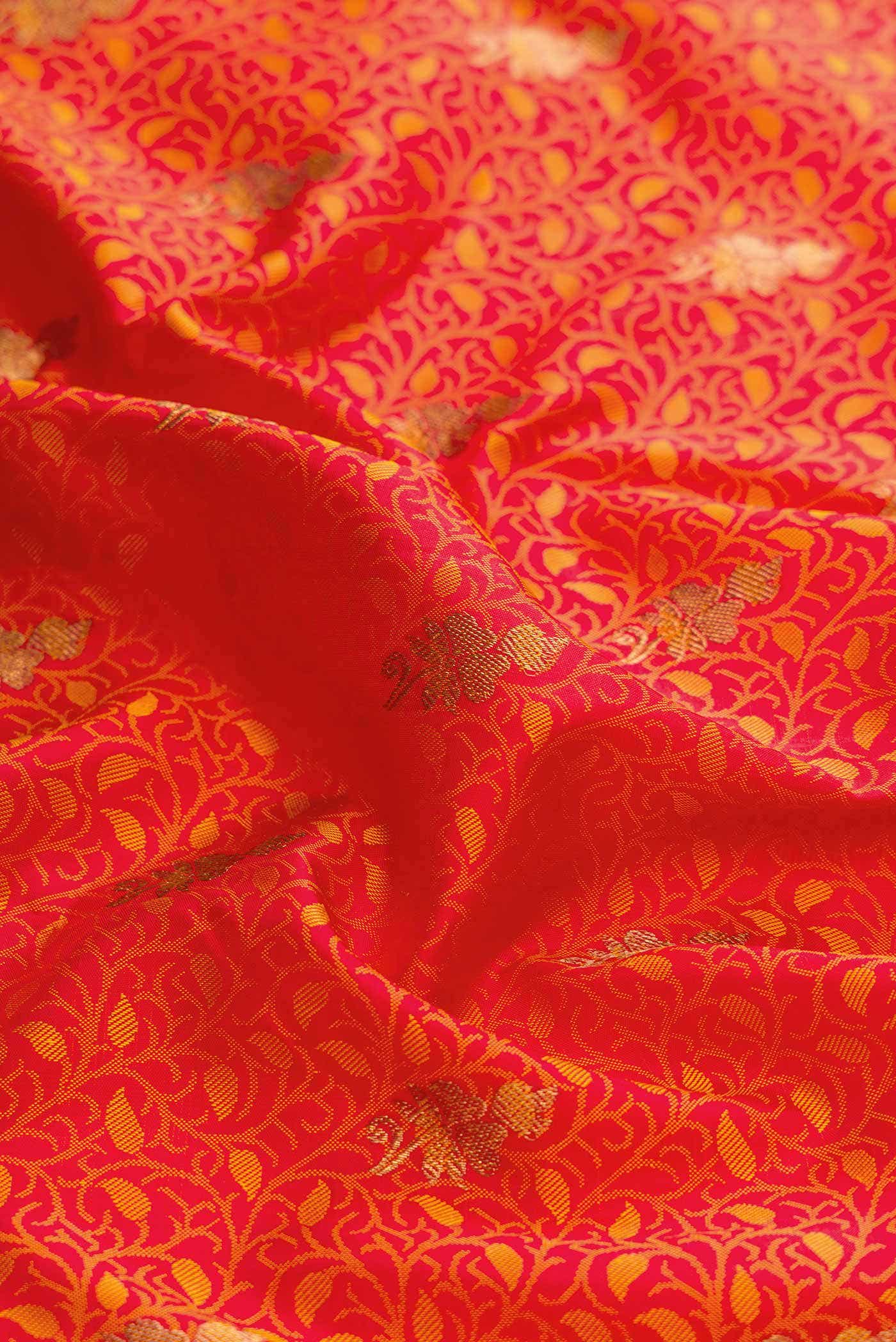 Pure Silk Pure Zari Orange Dual Tone Kanchipuram Saree - Image 3
