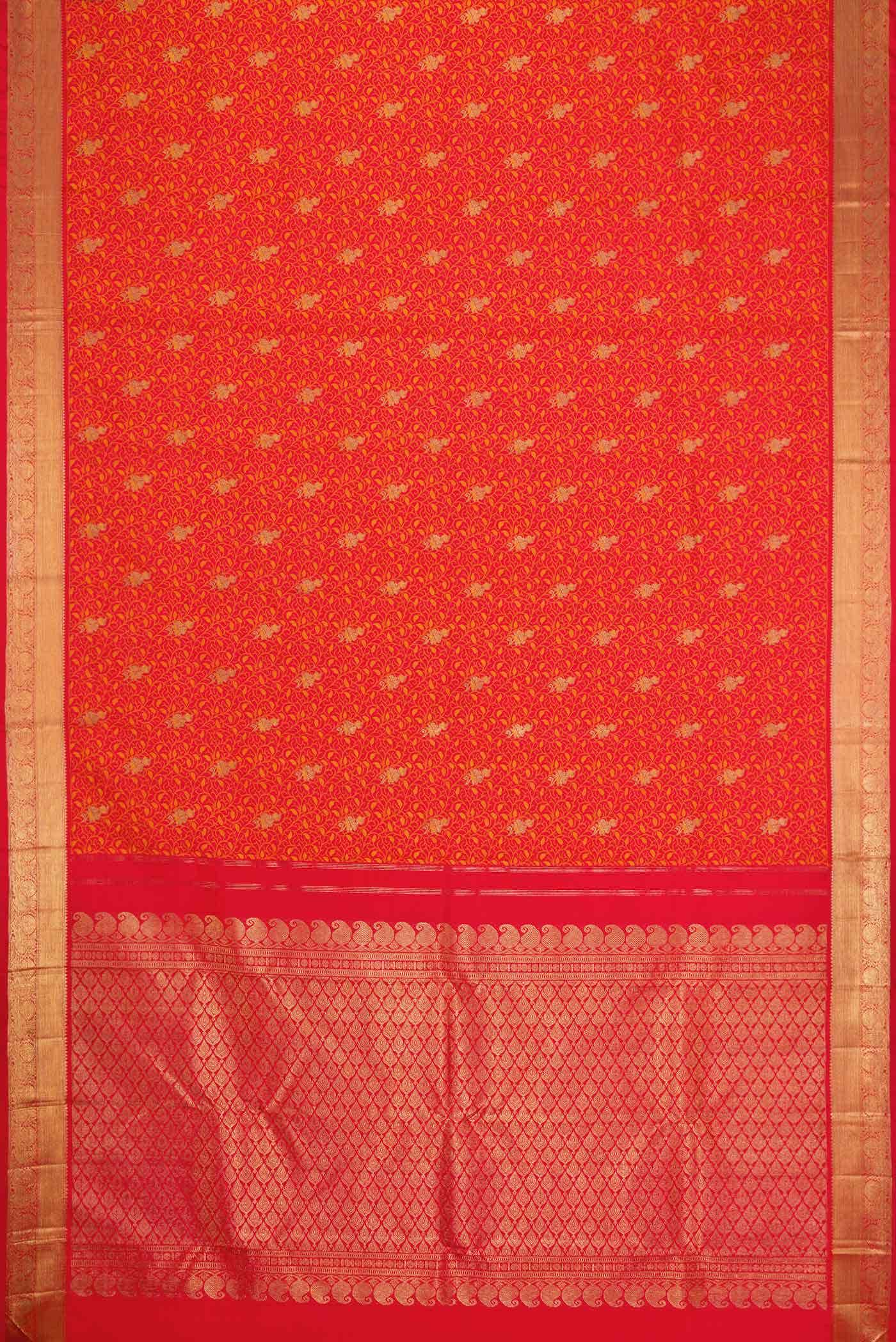 Pure Silk Pure Zari Orange Dual Tone Kanchipuram Saree - Image 4