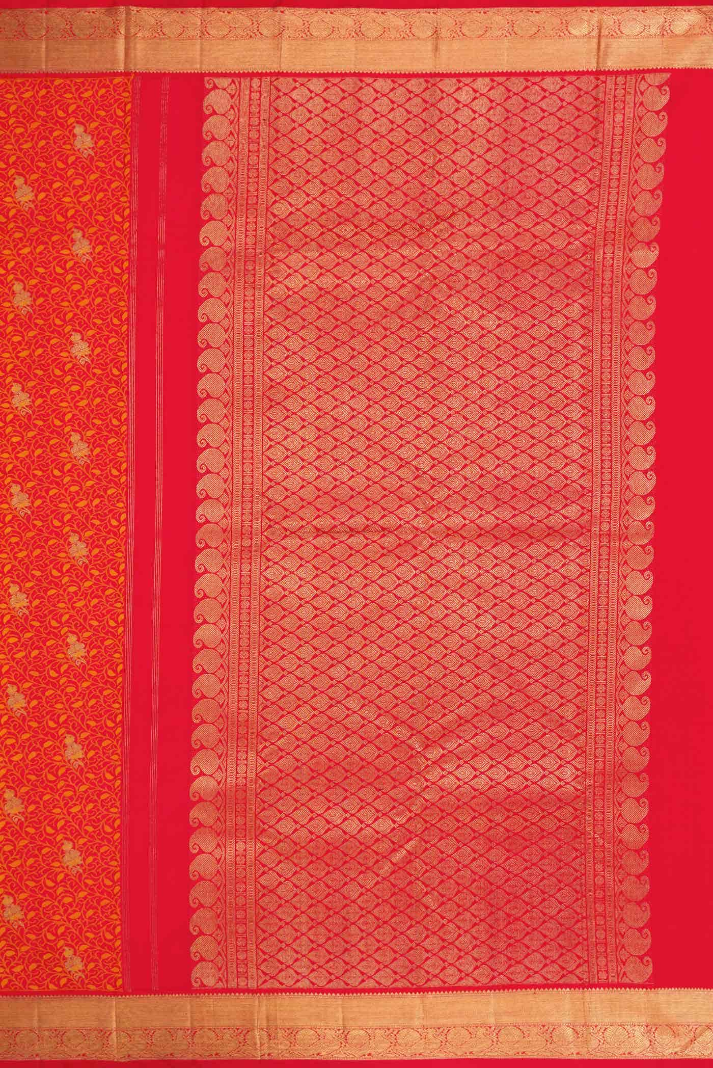 Pure Silk Pure Zari Orange Dual Tone Kanchipuram Saree - Image 5