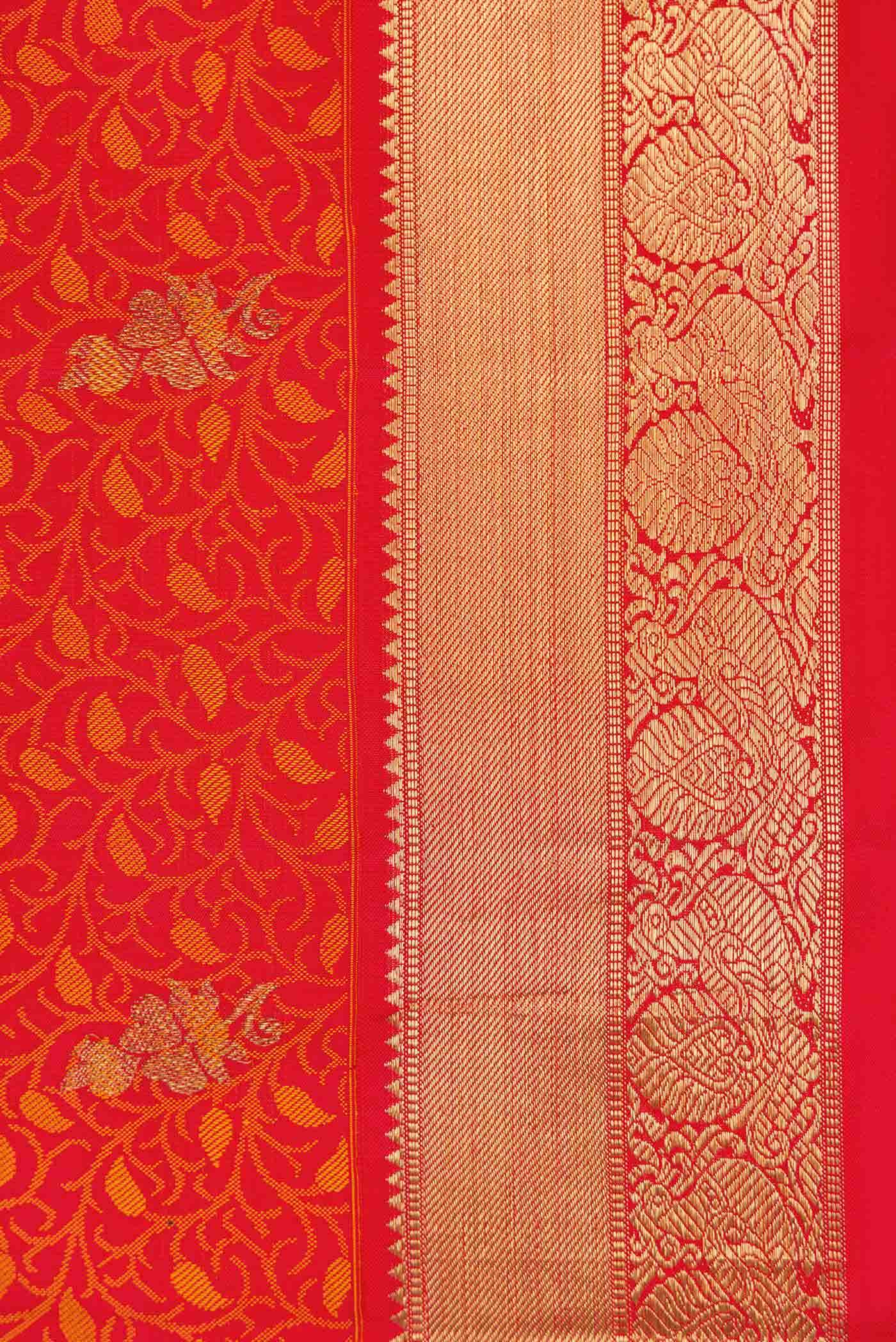 Pure Silk Pure Zari Orange Dual Tone Kanchipuram Saree - Image 6