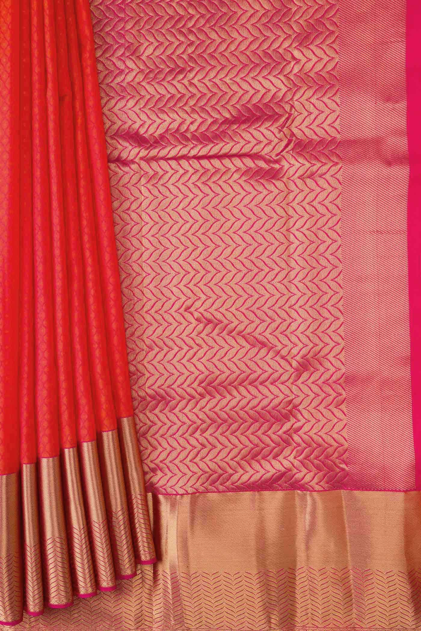 Orange Dual Tone Kanchipuram Silk Saree - Image 2