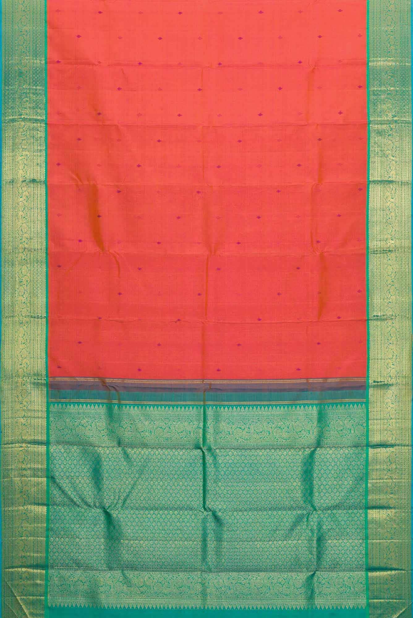 Pure Silk Pure Zari Orange Dual Tone Kanchipuram Saree - Image 4