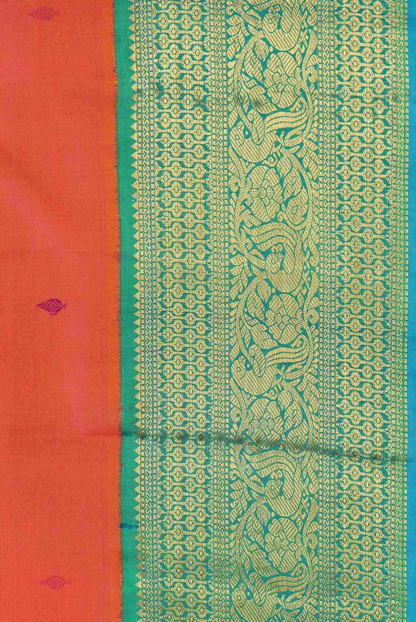 Pure Silk Pure Zari Orange Dual Tone Kanchipuram Saree - Image 5