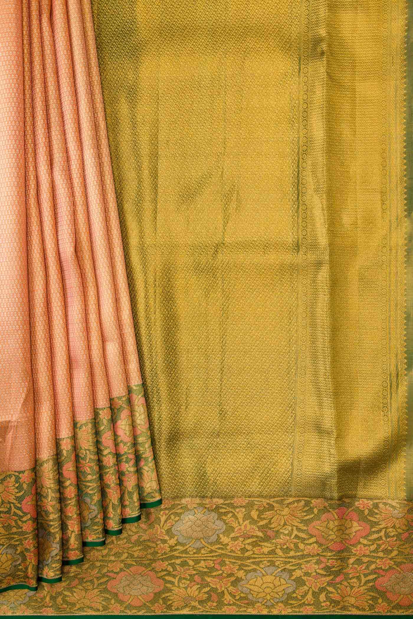 Orange Dual Tone Kanjivaram Tissue Silk Saree - Image 4