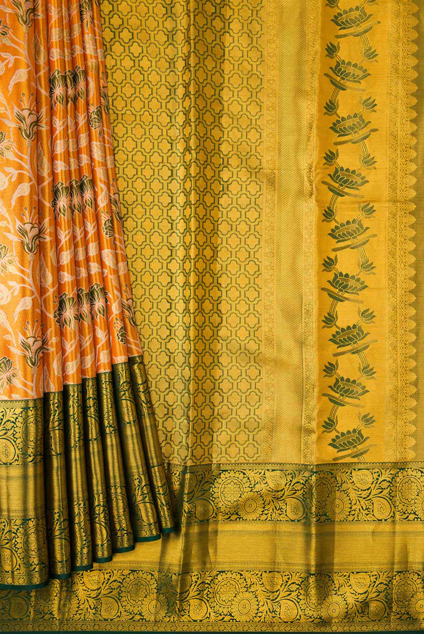 Orange Dual Tone Kanchipuram Tissue Silk Saree - Image 4
