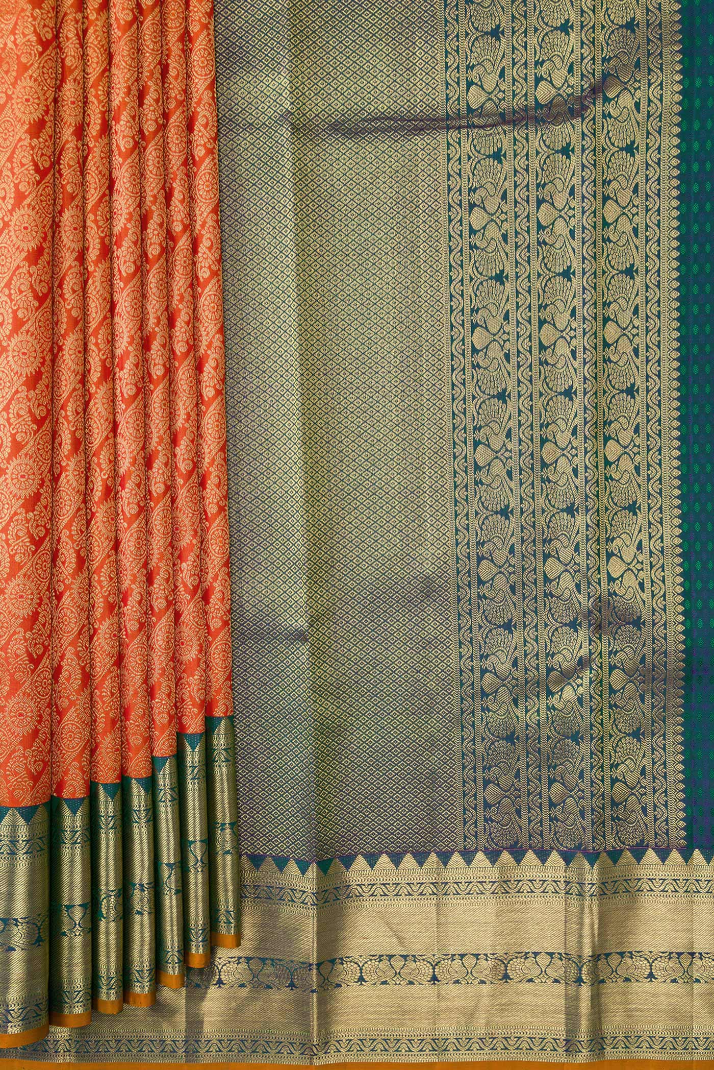 Orange Kanjivaram Silk Saree - Image 4