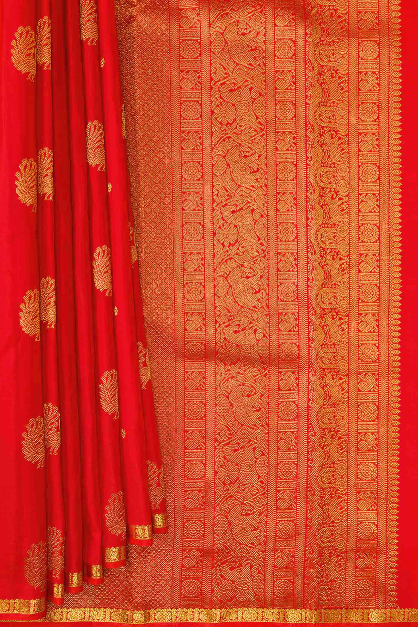 Orange Dual Tone Kanjivaram Silk Saree - Image 4