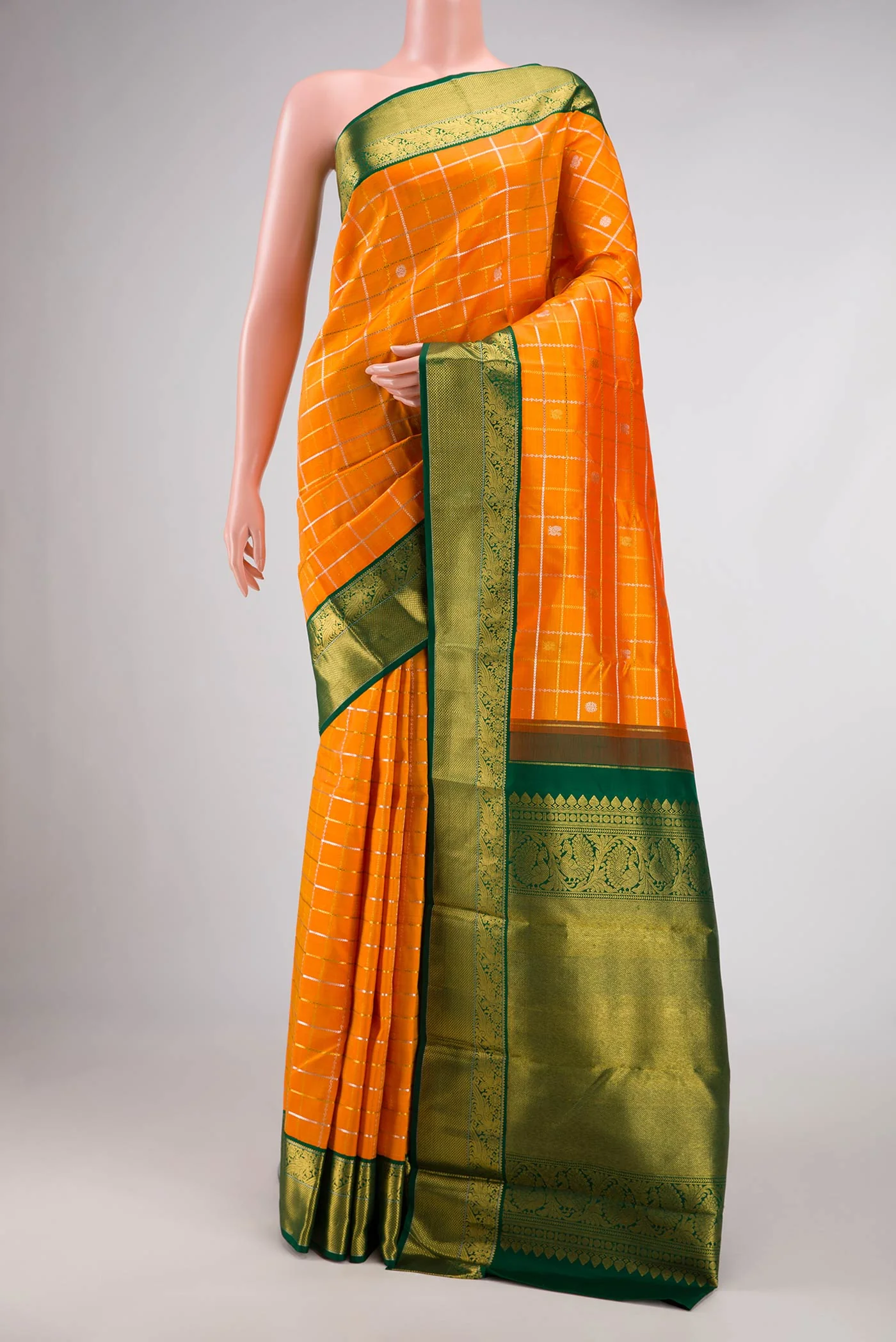 Orange Dual Tone Kanjivaram Silk Saree