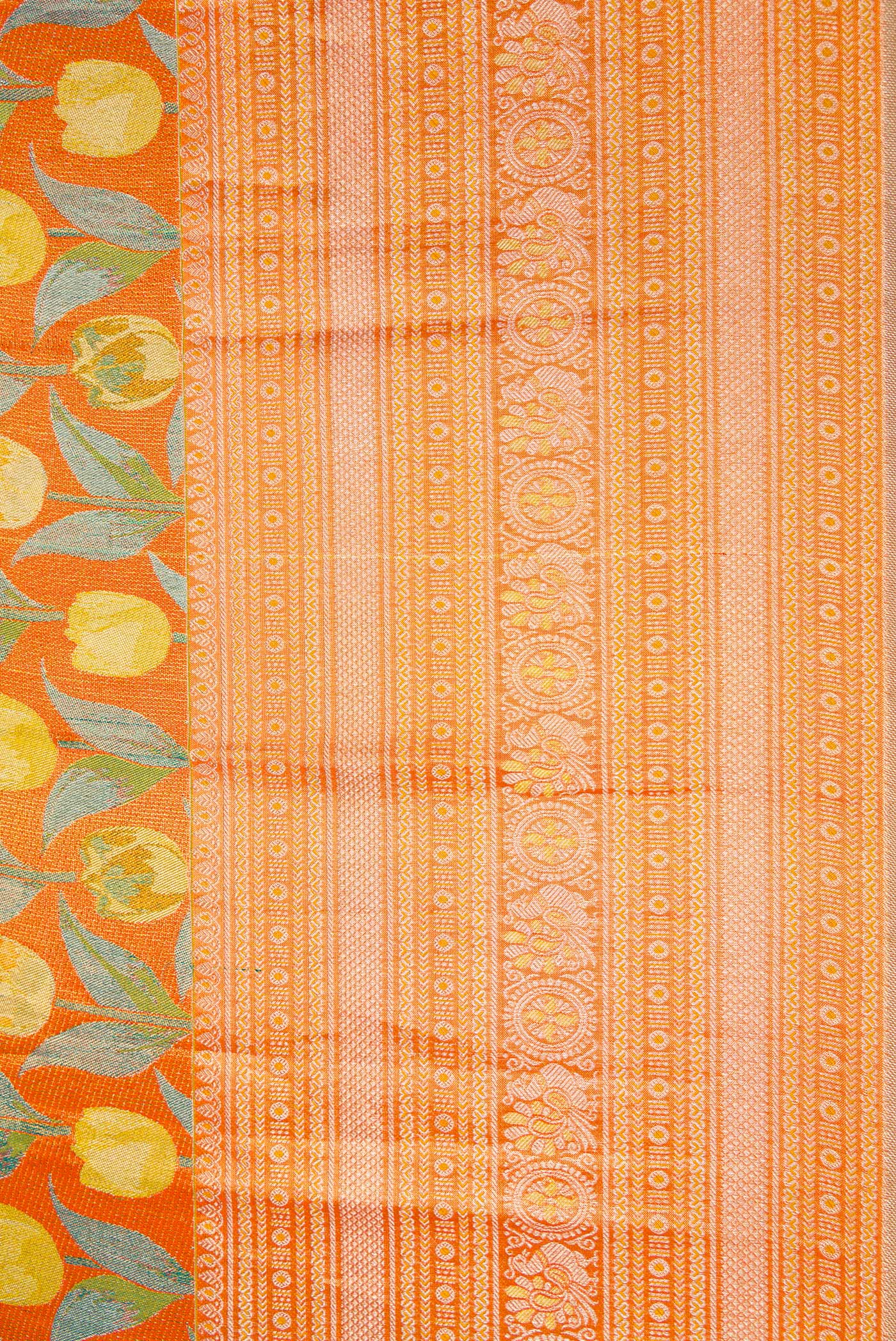 Orange Dual Tone Kanjivaram Tissue Silk Saree - Image 3