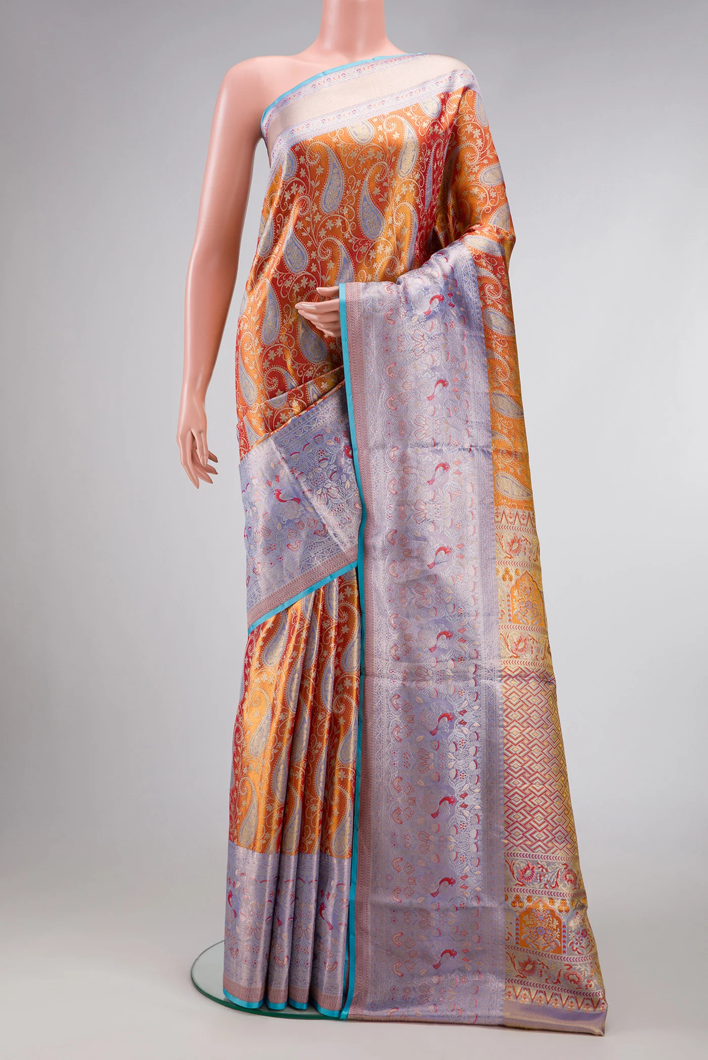 Orange Dual Tone Kanjivaram Tissue Silk Saree