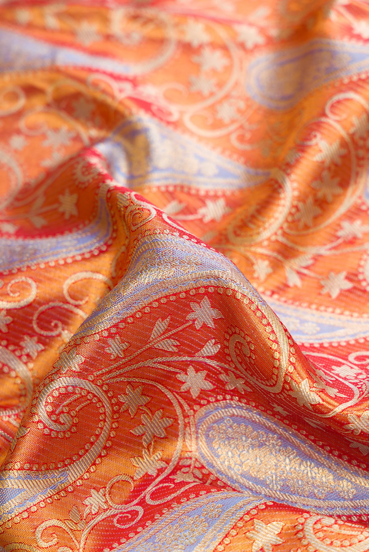 Orange Dual Tone Kanjivaram Tissue Silk Saree - Image 2