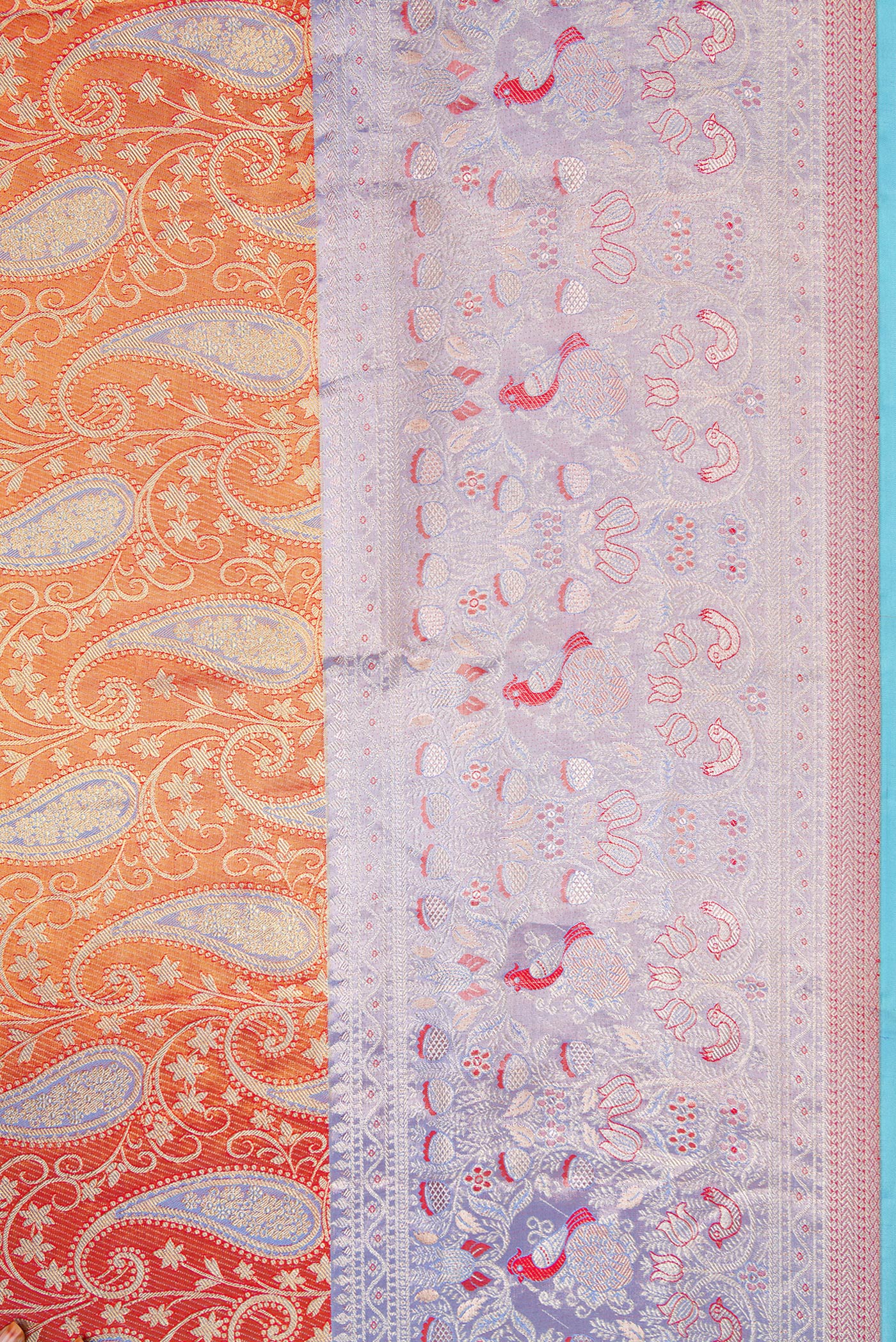 Orange Dual Tone Kanjivaram Tissue Silk Saree - Image 3