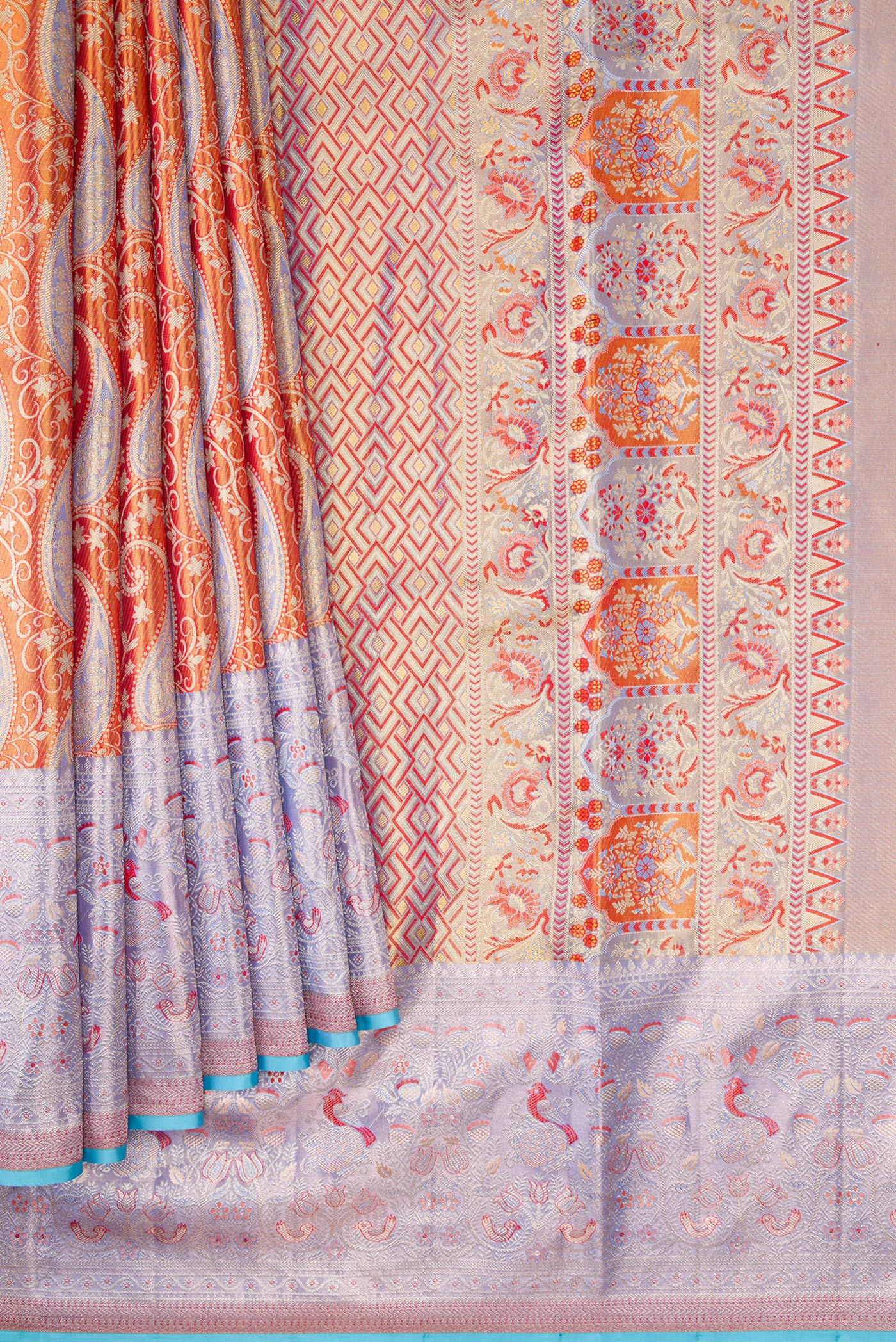 Orange Dual Tone Kanjivaram Tissue Silk Saree - Image 4