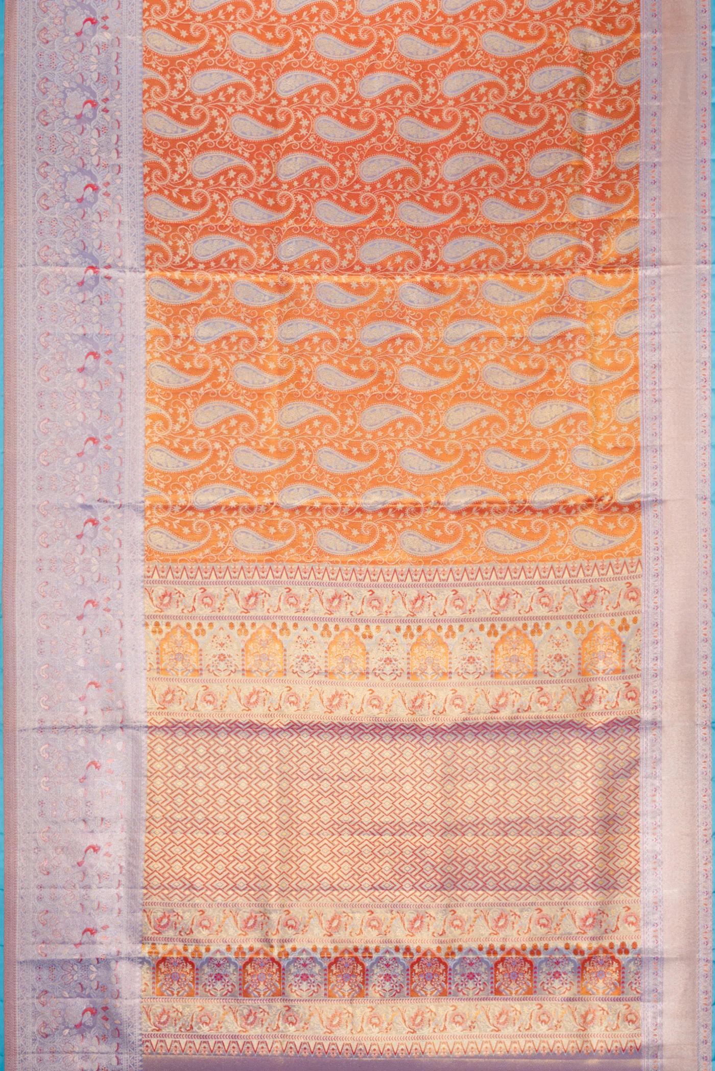 Orange Dual Tone Kanjivaram Tissue Silk Saree - Image 6