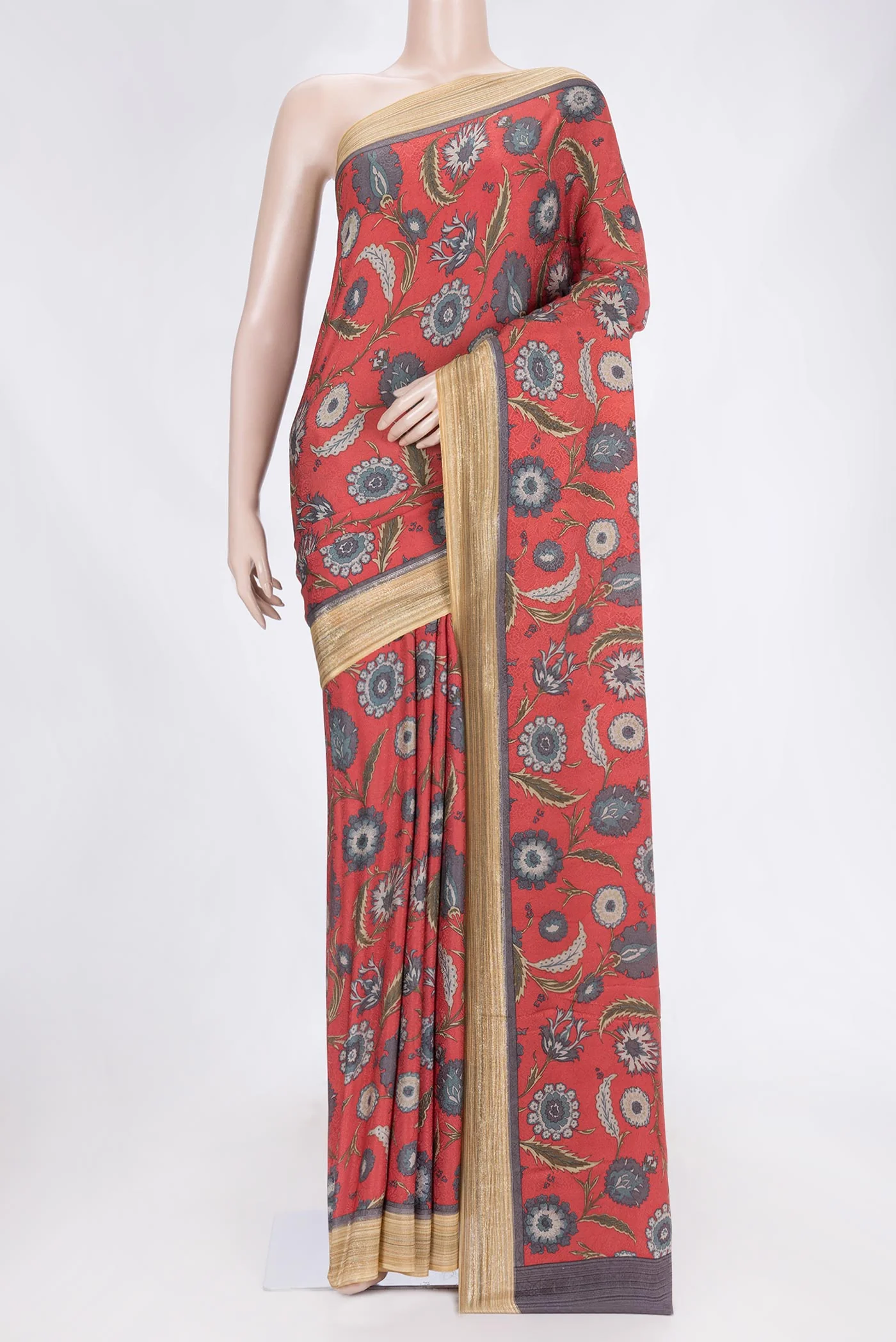 Orange Mysore Crepe Saree