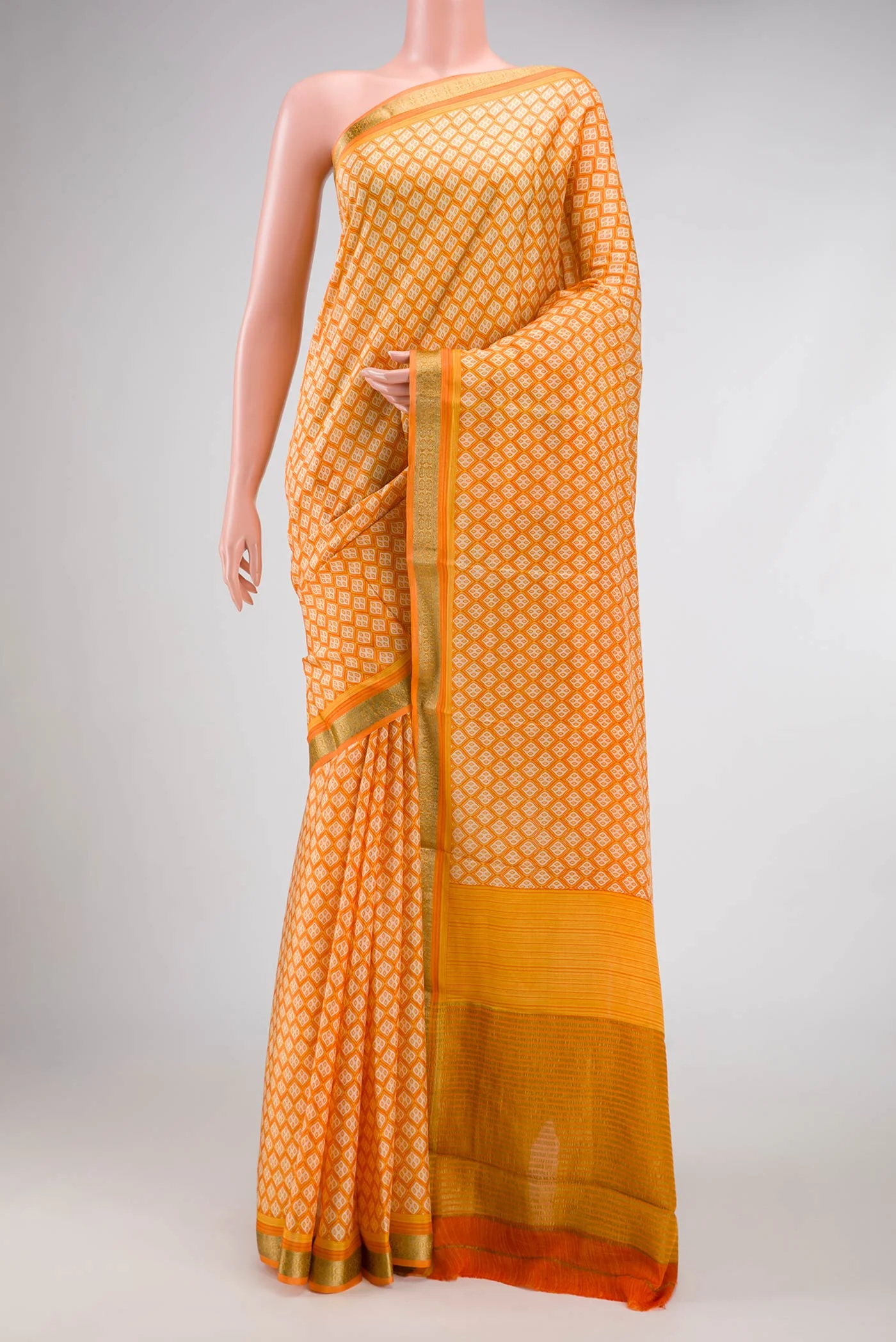 Orange Mysore Crepe Saree