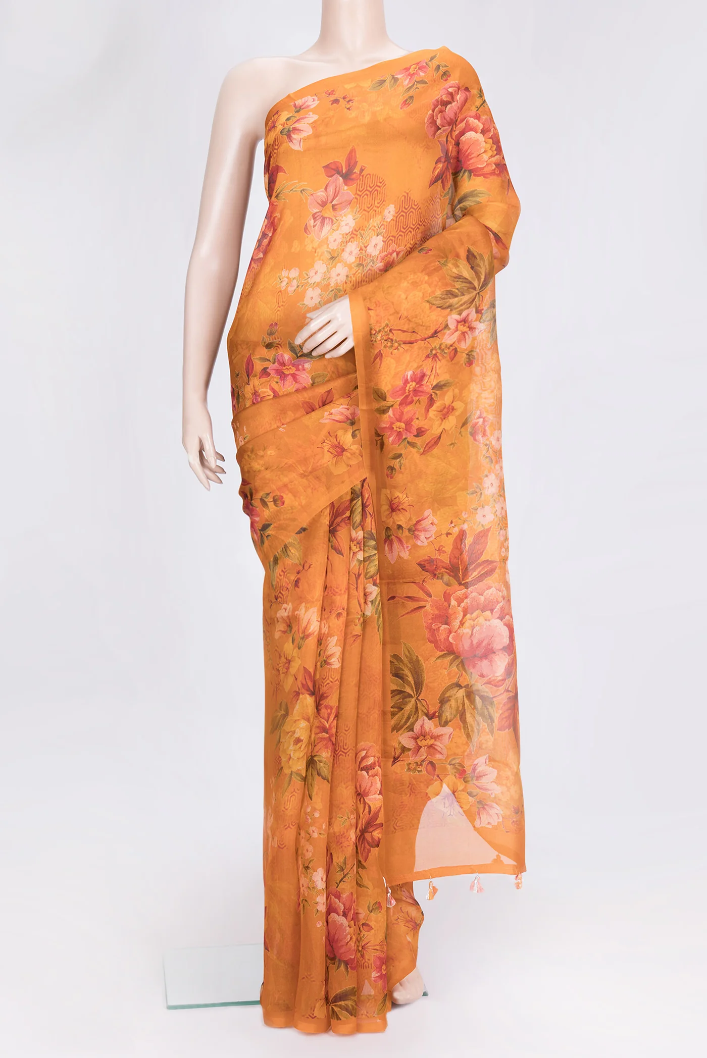 Orange Organza Silk Saree