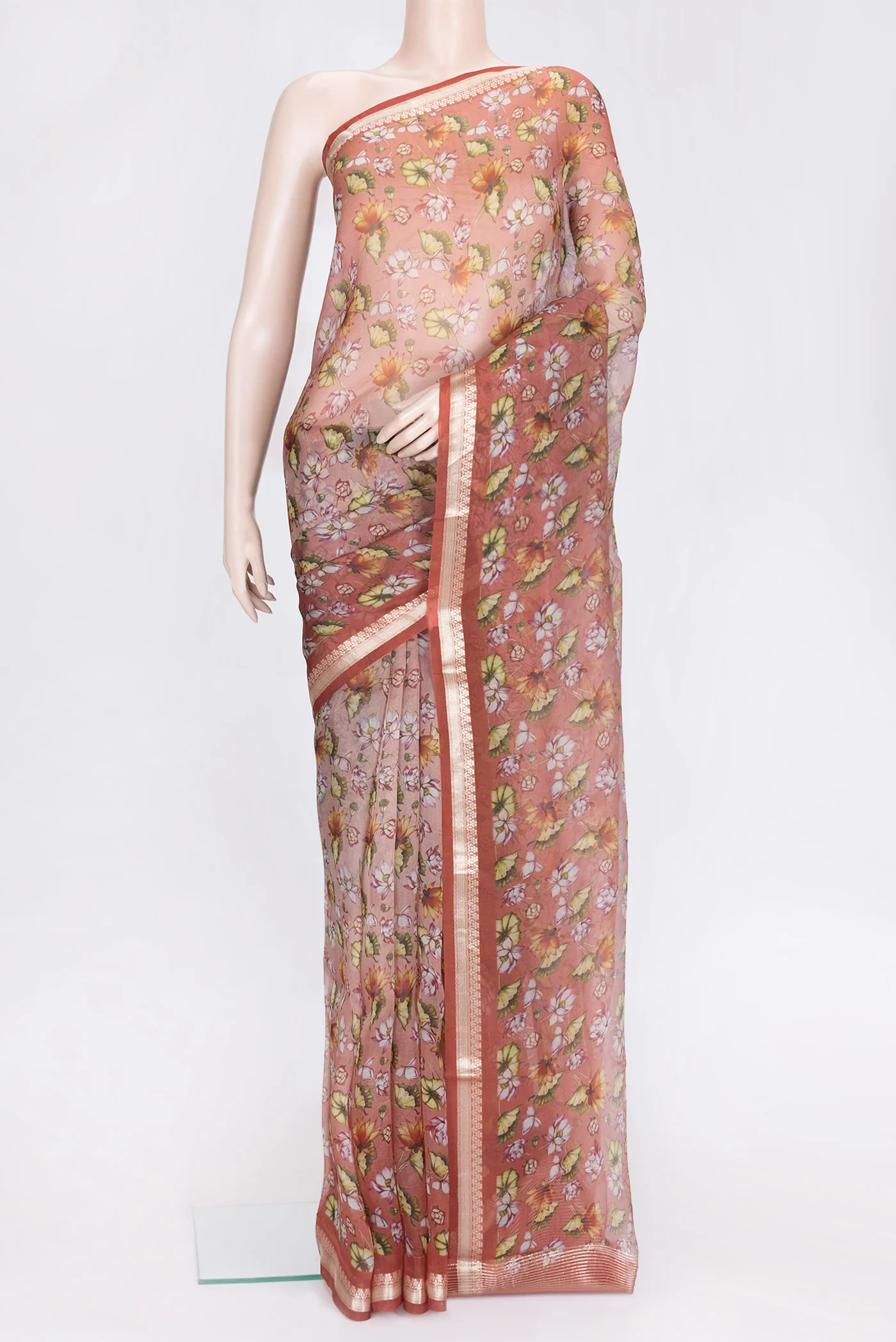 Rust Organza Silk Saree