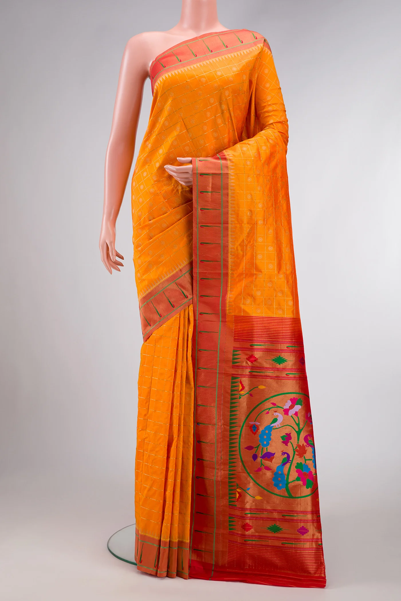 Orange Paithani Silk Saree