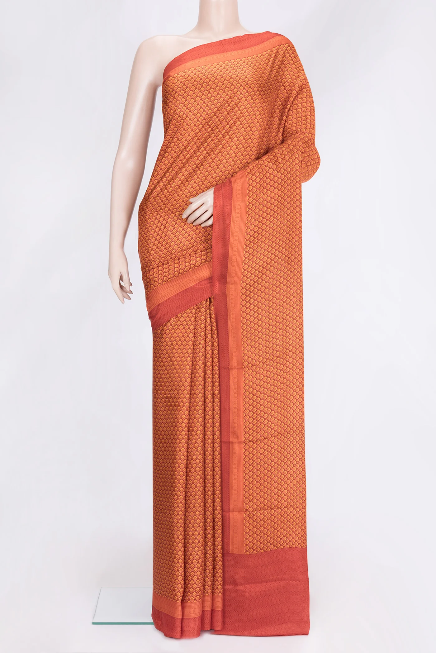 Orange Printed Silk Saree