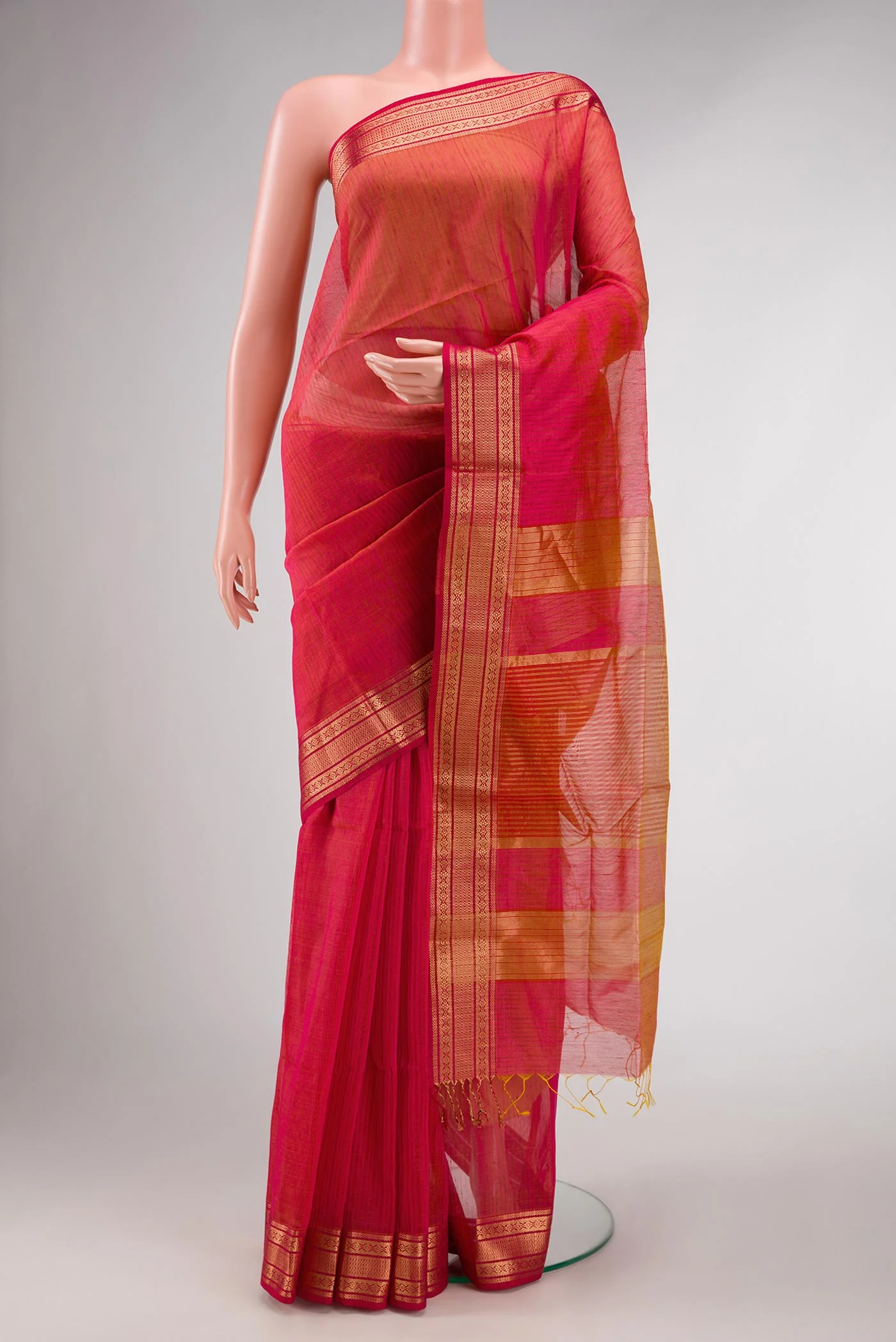 Orange Dual Tone Silk Cotton Saree