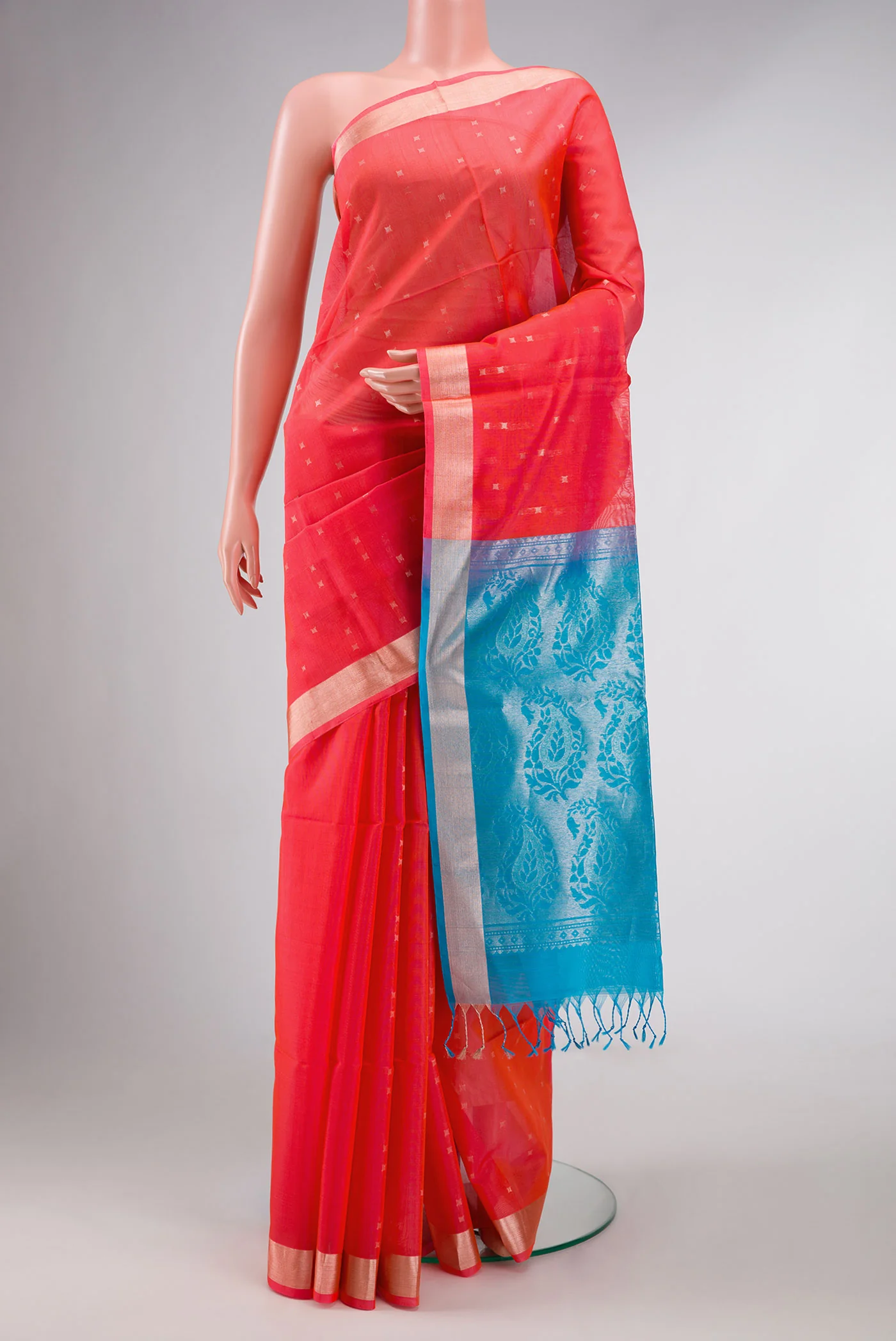 Orange Dual Tone Silk Cotton Saree
