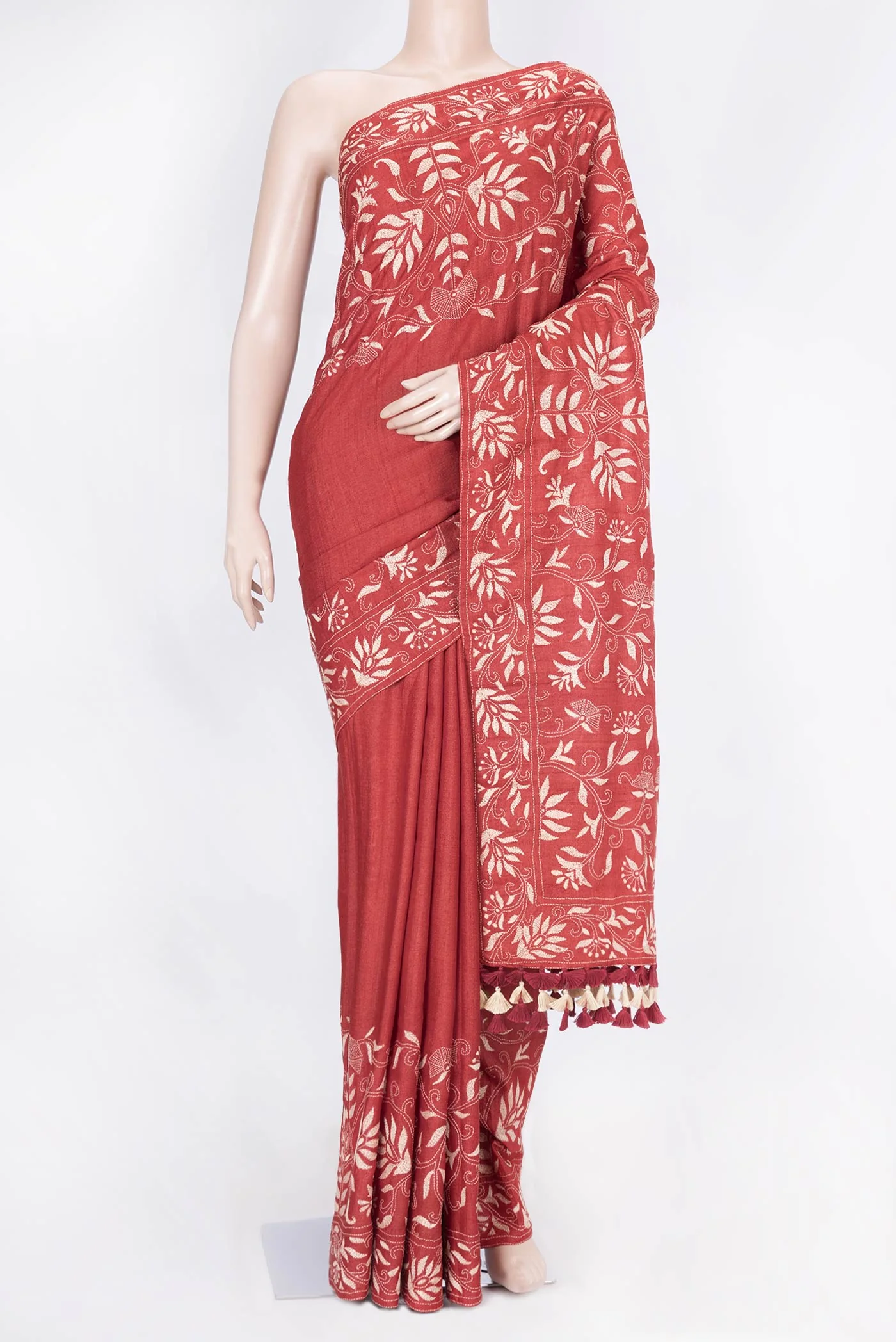 Rust Tussar Silk Saree