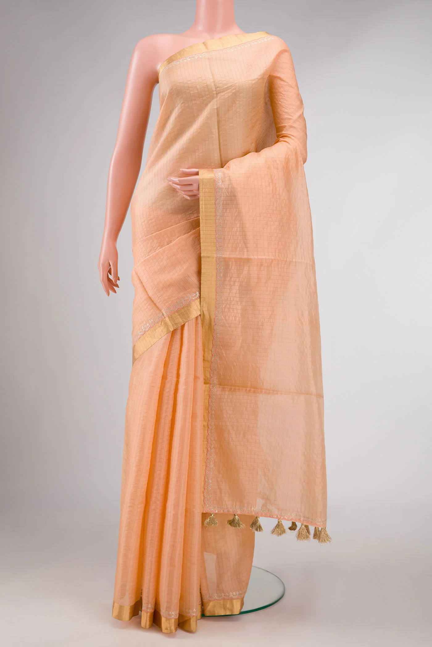 Peach Tussar Silk Saree