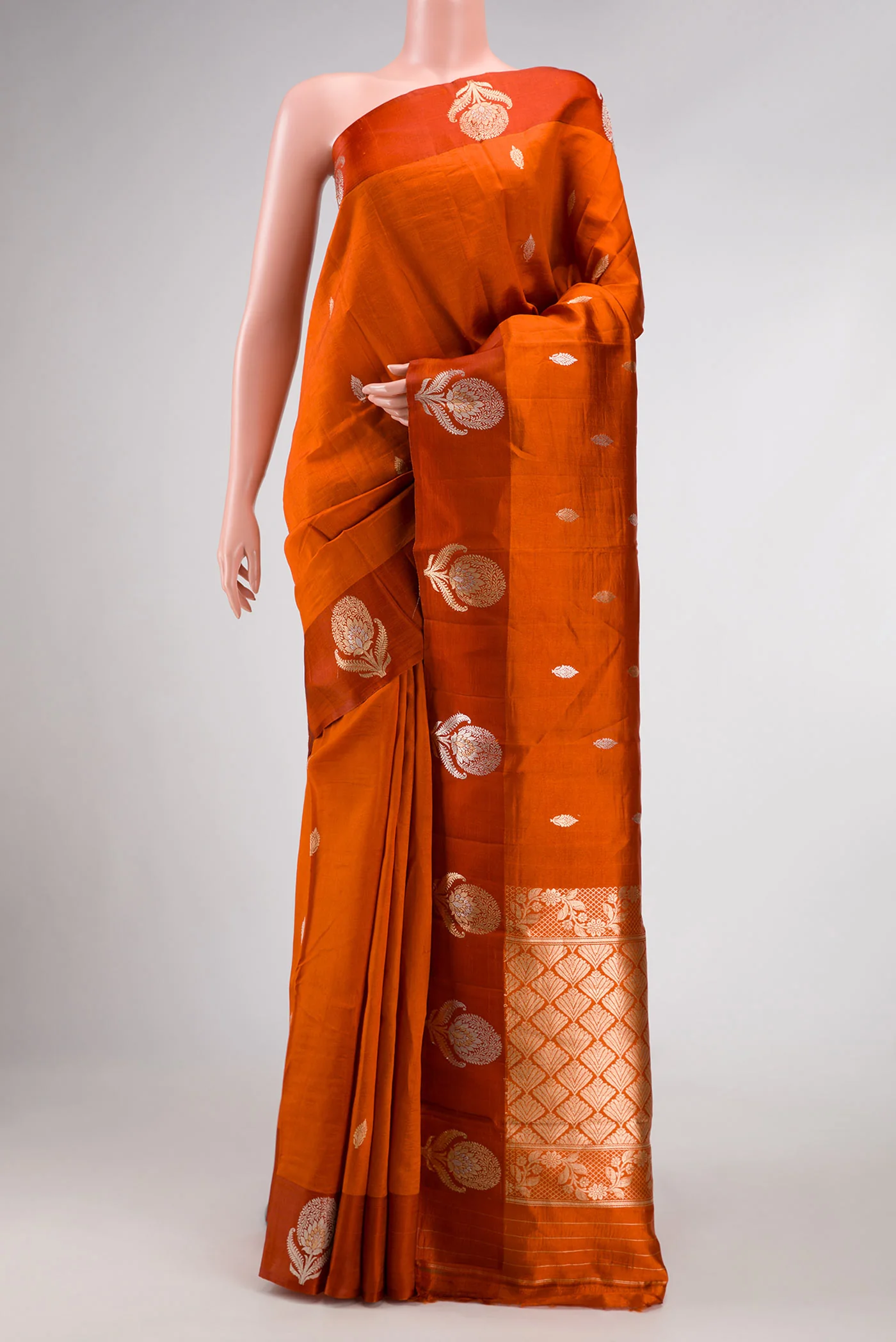 Orange Banarasi Katan Silk Saree - Image 2