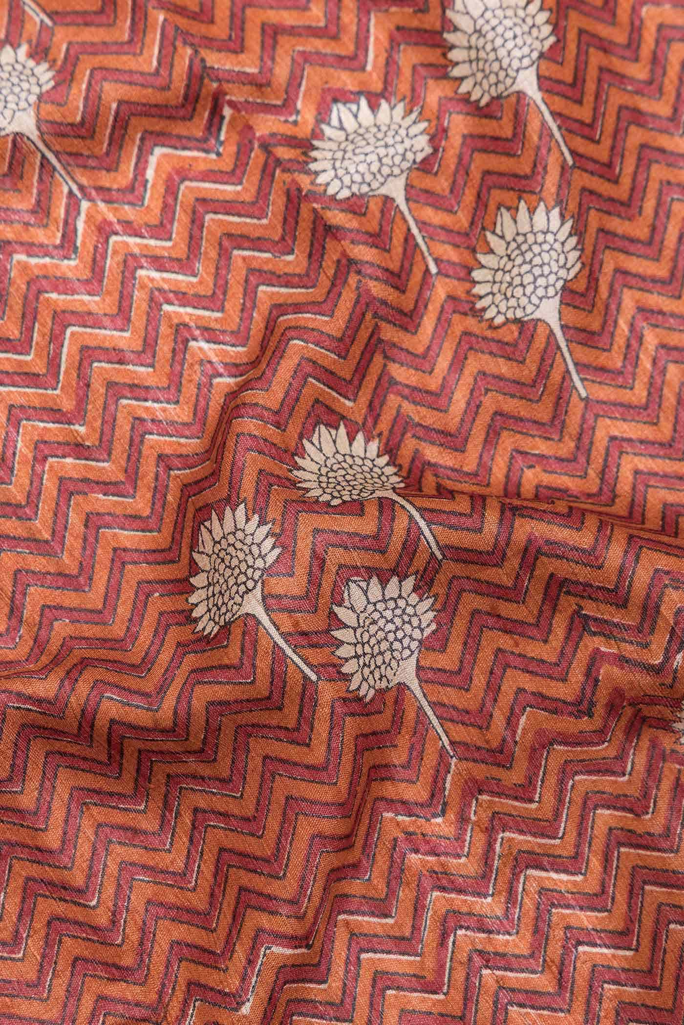 Orange Dual Tone Tussar Silk Saree - Image 2
