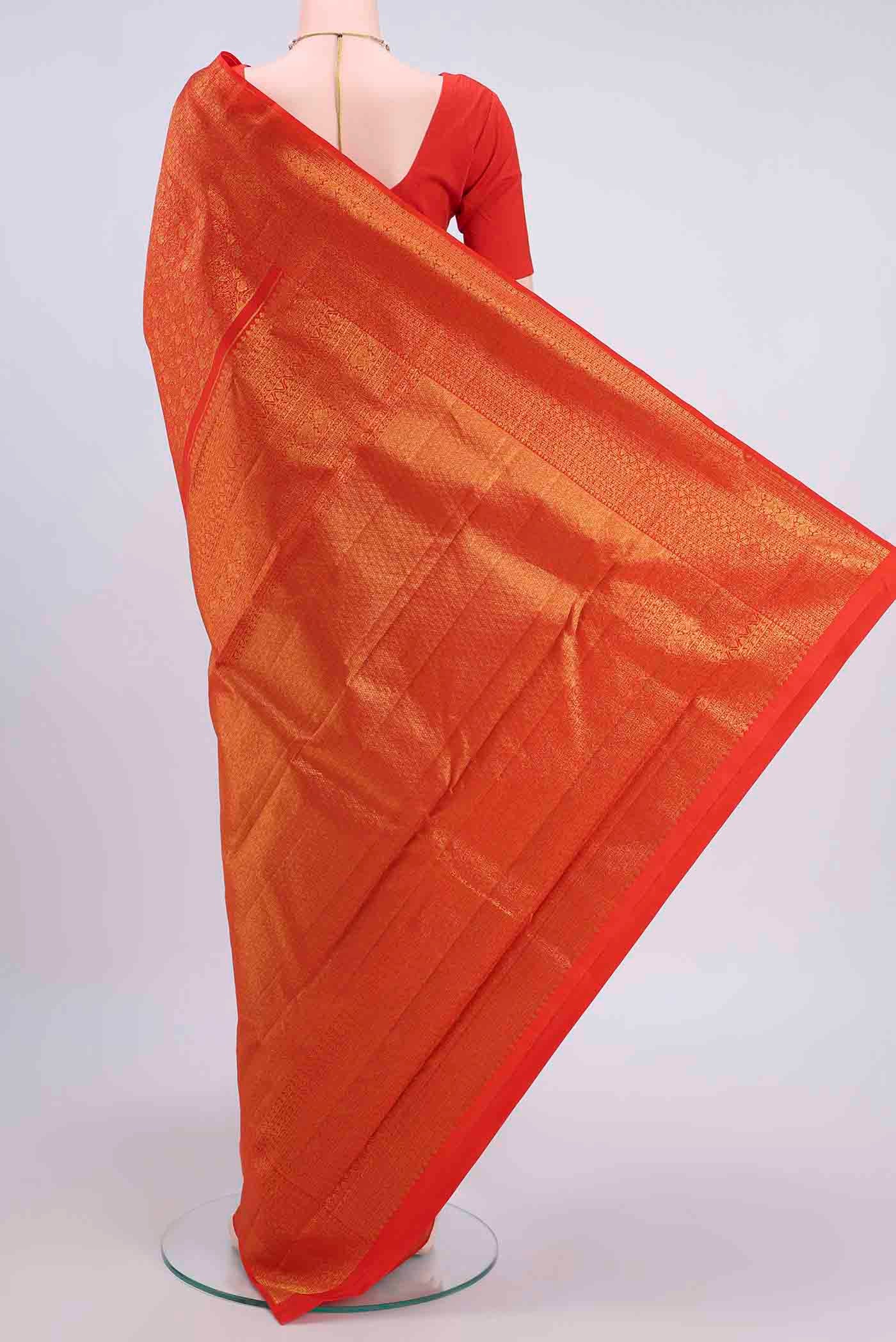 Orange Kanchipuram Silk Saree - Image 3