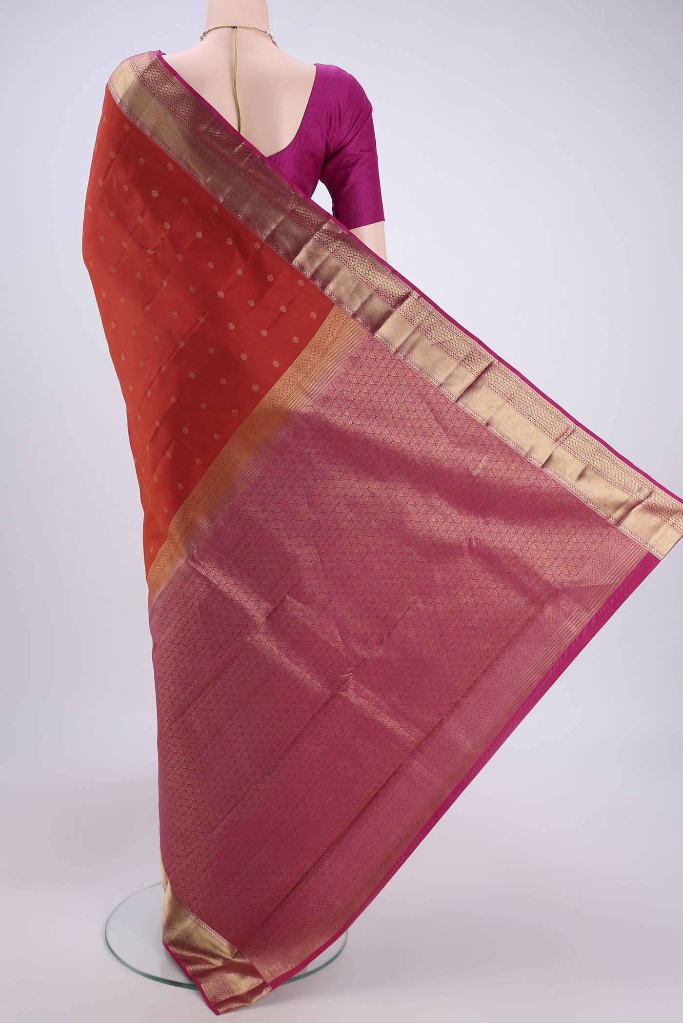 Orange Kanchipuram Silk Saree - Image 3