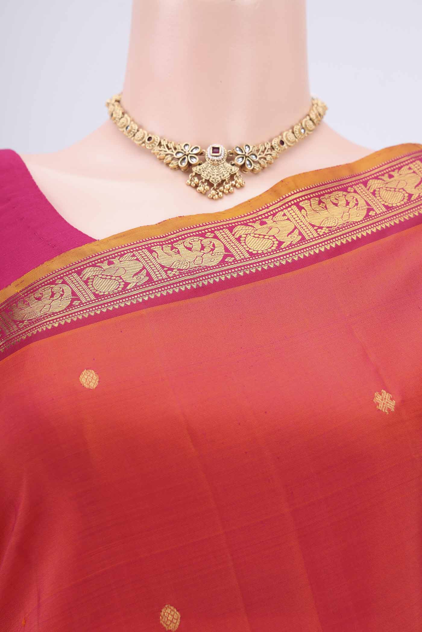 Orange Kanchipuram Silk Saree - Image 2