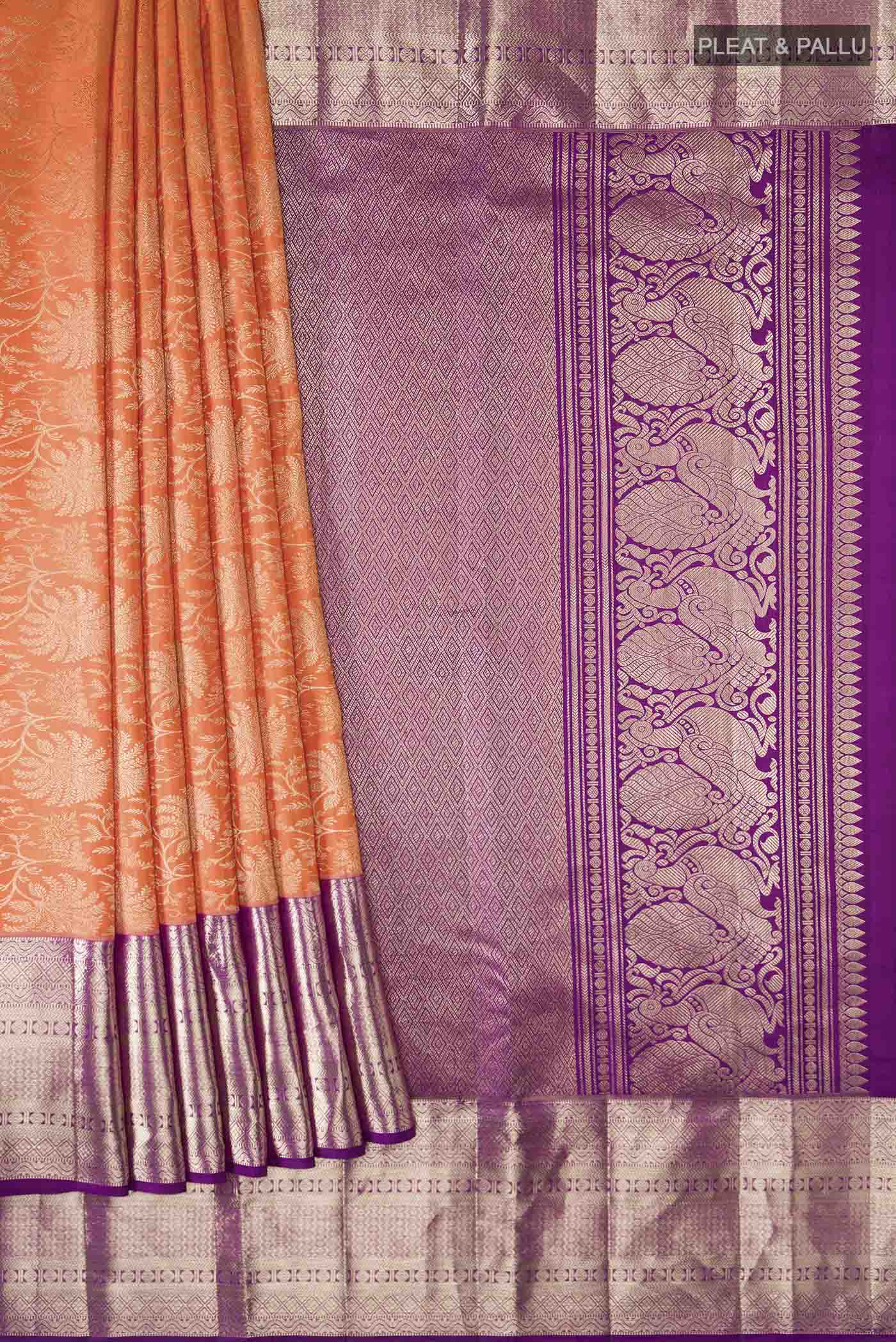 Orange Kanchipuram Silk Saree - Image 4