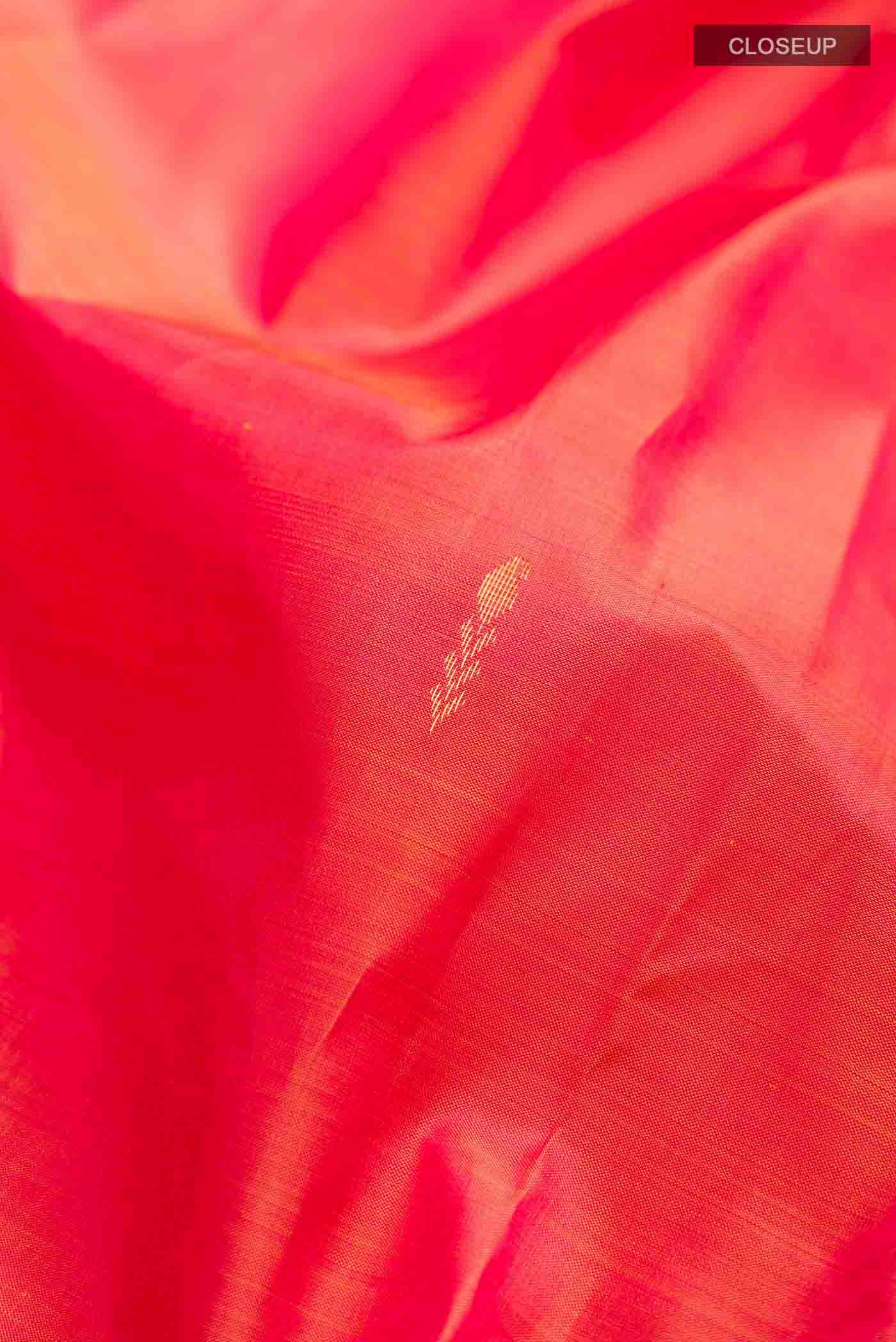 Orange with Pink Color Kanchipuram Silk Saree - Image 2